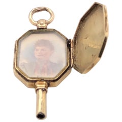 Victorian 14 Karat Hand Engraved Locket Portrait Miniature Watch Key