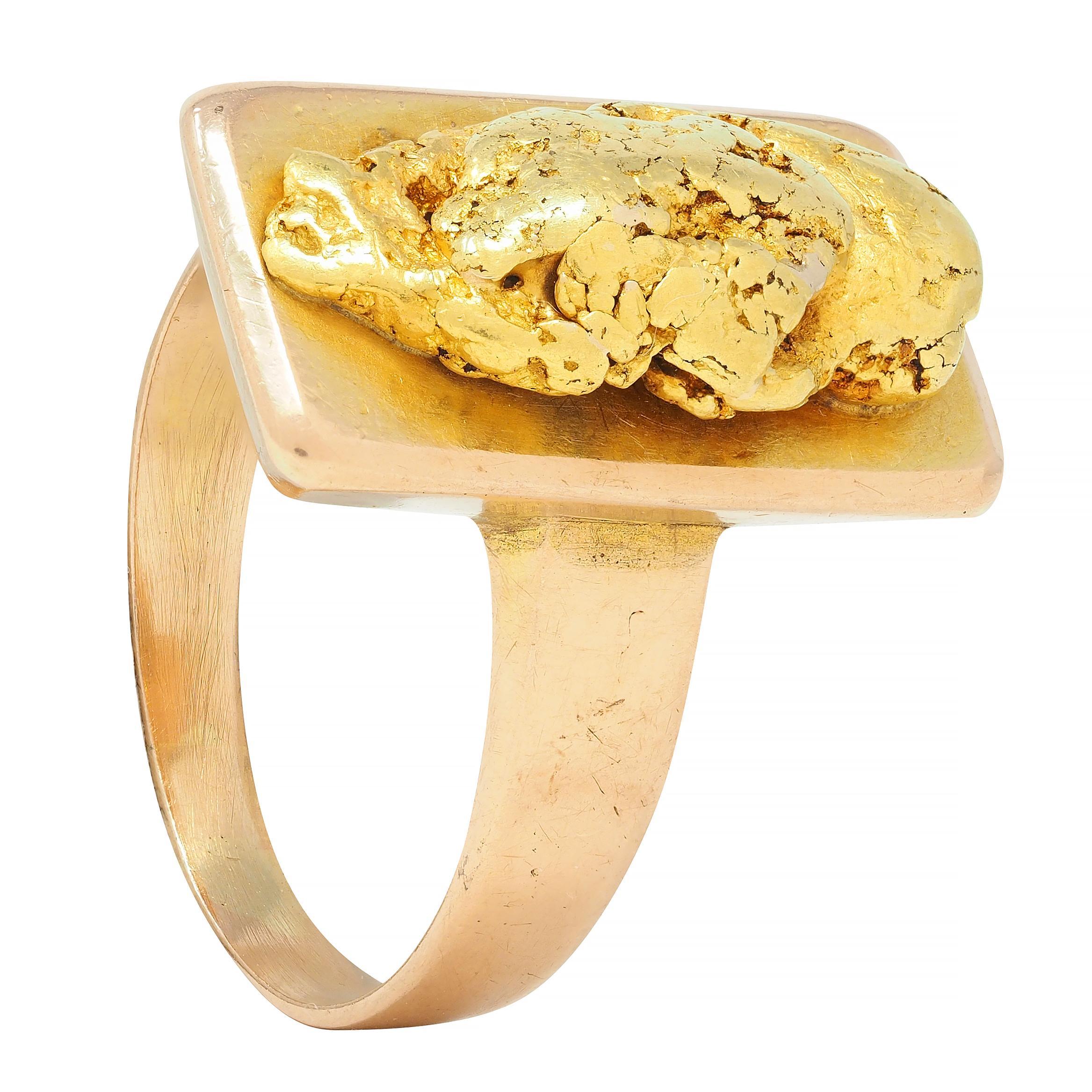 Victorian 14 Karat Rose Gold 24 Karat Gold Nugget Antique Gold Rush Ring For Sale 3