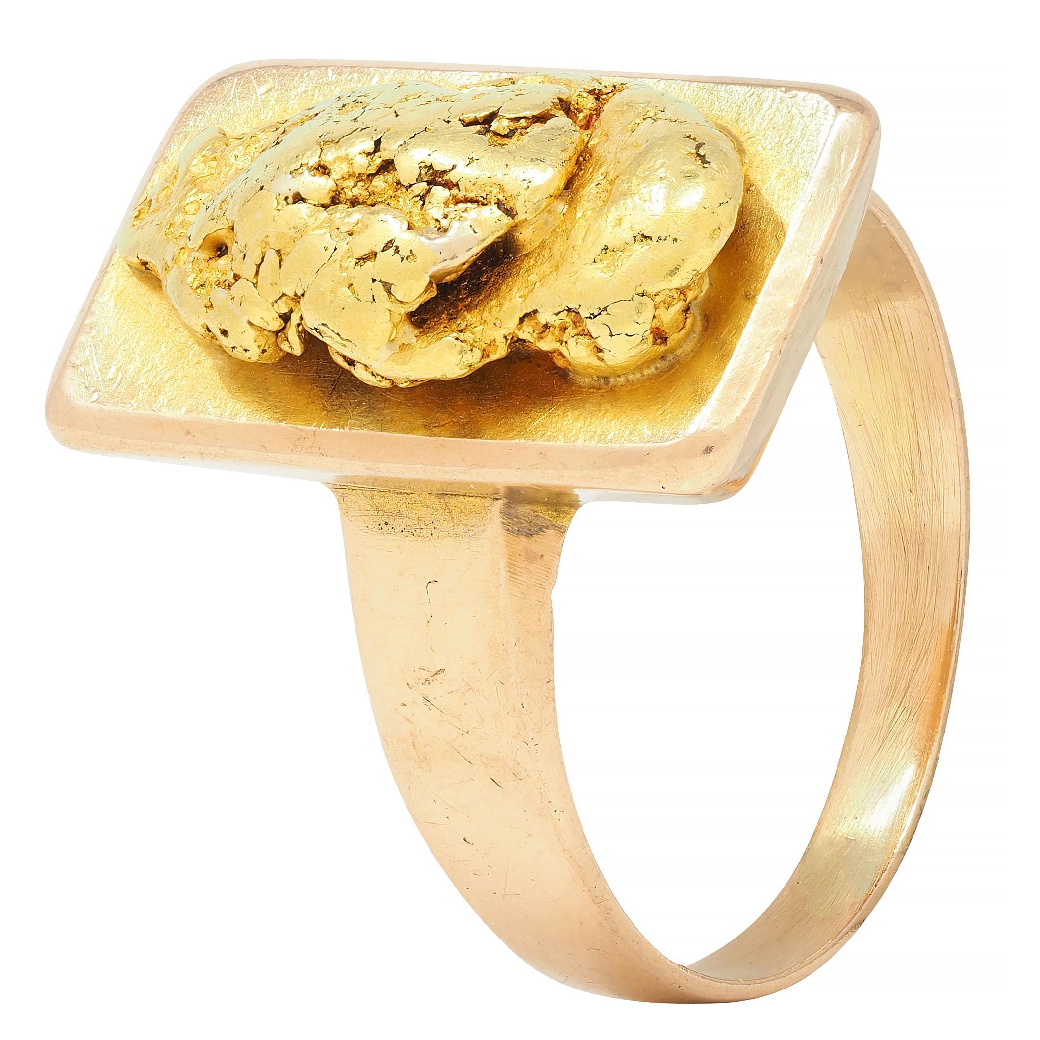 Victorian 14 Karat Rose Gold 24 Karat Gold Nugget Antique Gold Rush Ring For Sale 1