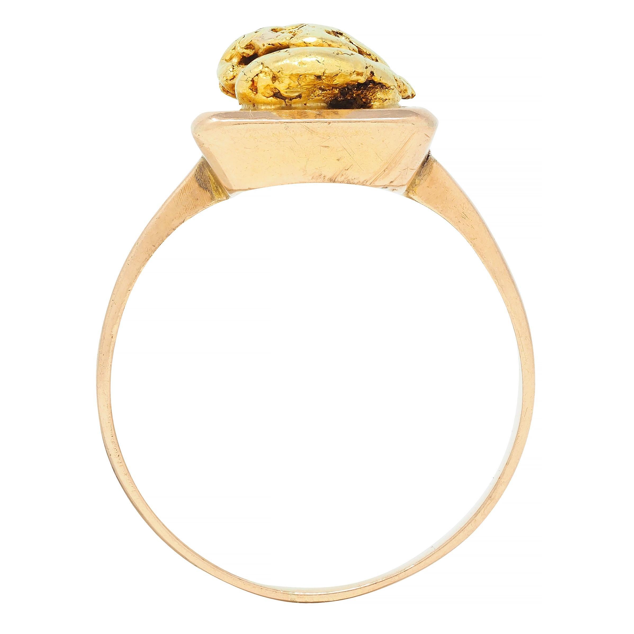 Victorian 14 Karat Rose Gold 24 Karat Gold Nugget Antique Gold Rush Ring For Sale 2