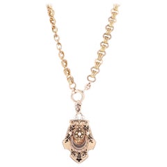 Victorian 14 Karat Rose Gold and Enamel Seed Pearl Locket Pendant Necklace