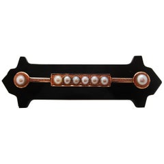 Victorian 14 Karat Rose Gold Black Onyx and Seed Pearl Bar Pin