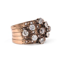 Victorian 14 Karat Rose Gold and Diamond 5-Band Harem Ring