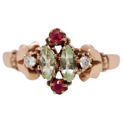 Victorian 14 Karat Rose Gold Diamond and Glass Ring