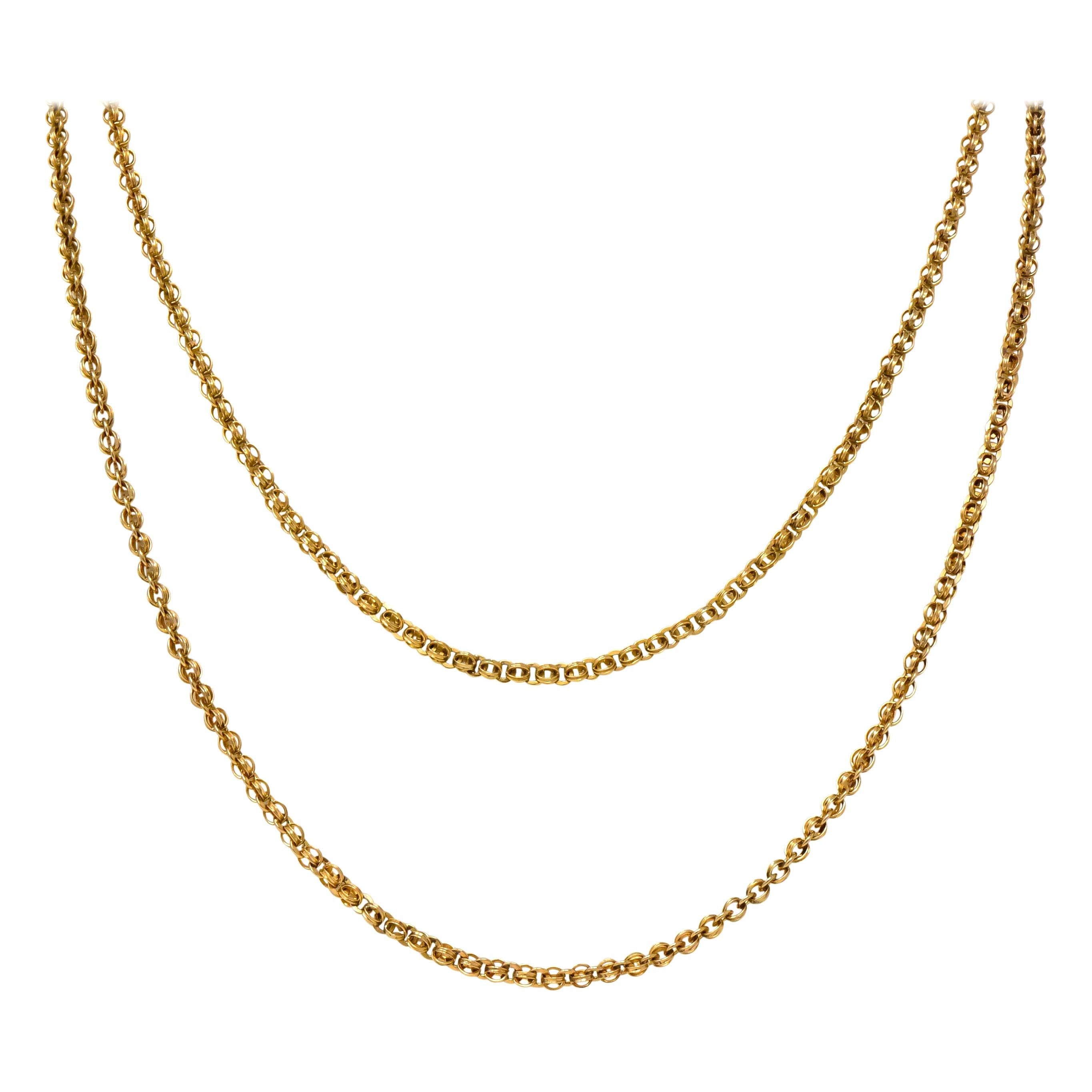 Victorian 14 Karat Gold Fancy Long Chain Necklace