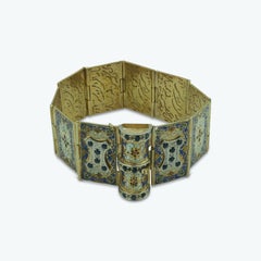 Victorian Sapphire and Enamel Souvenir Book Charm Bracelet in 14 Karat Gold