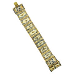 Antique Victorian 14 Karat Sapphire and Enamel Souvenir Book Charm Bracelet