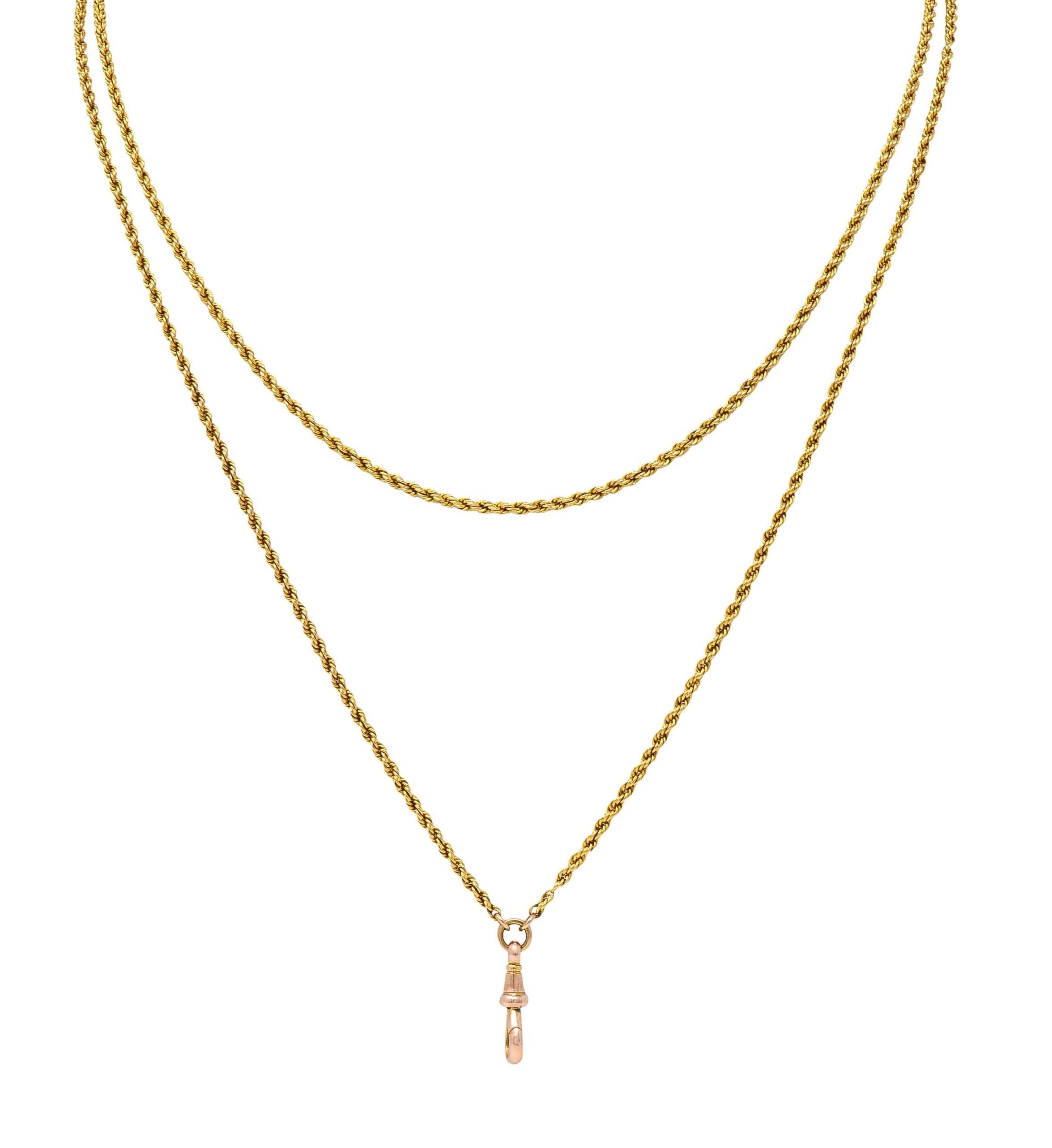 Victorian 14 Karat Two-Tone Gold 56 1/2 IN Long Antique Fob Rope Chain Necklace 9