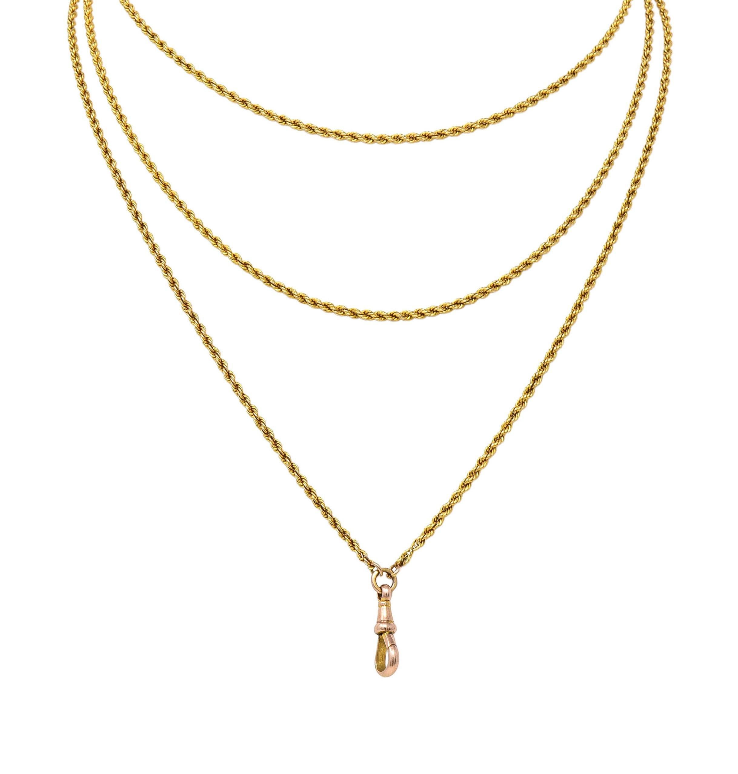 Women's or Men's Victorian 14 Karat Two-Tone Gold 56 1/2 IN Long Antique Fob Rope Chain Necklace