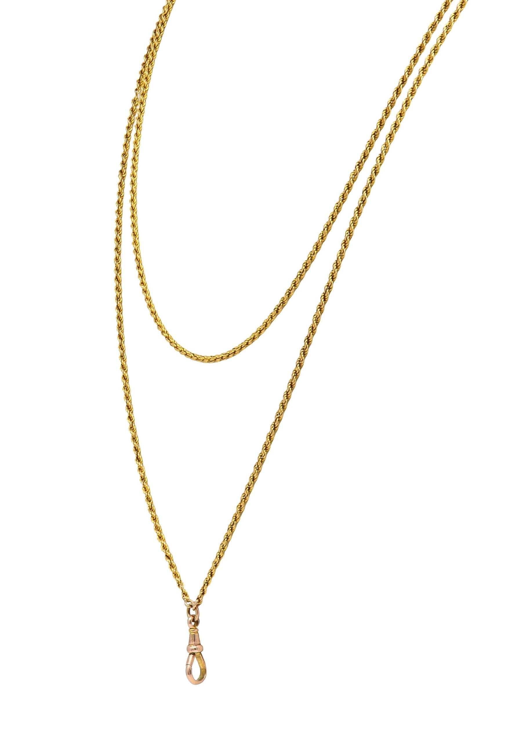 Victorian 14 Karat Two-Tone Gold 56 1/2 IN Long Antique Fob Rope Chain Necklace 1