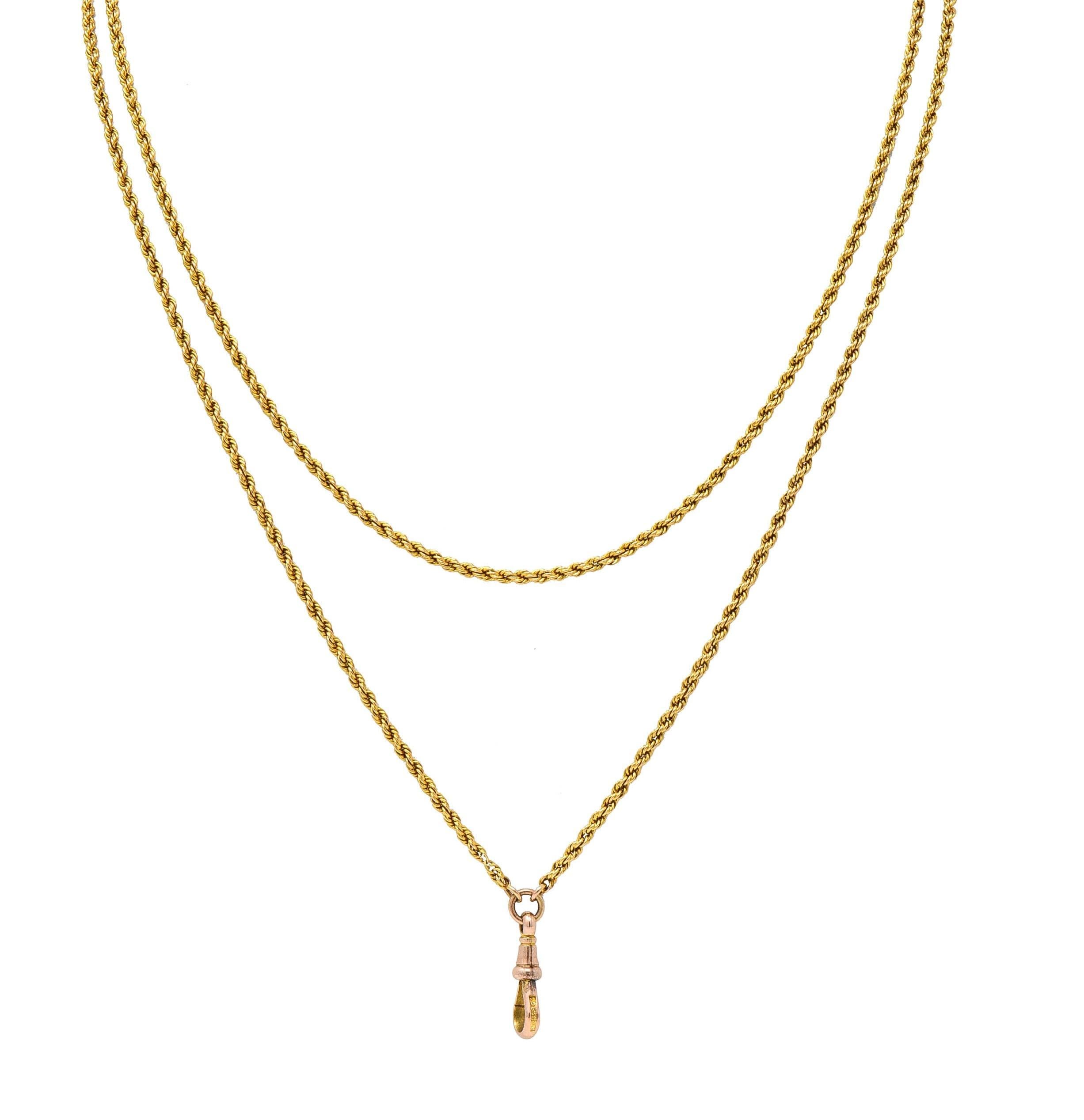 Victorian 14 Karat Two-Tone Gold 56 1/2 IN Long Antique Fob Rope Chain Necklace 2
