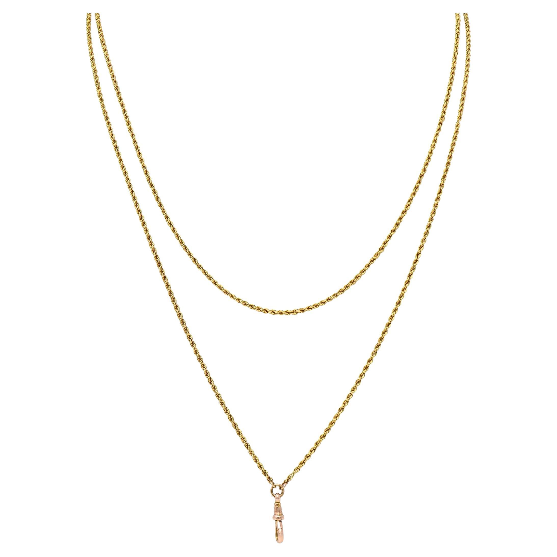 Victorian 14 Karat Two-Tone Gold 56 1/2 IN Long Antique Fob Rope Chain Necklace