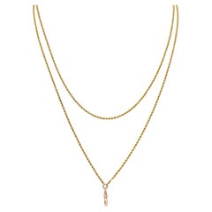 Victorian 14 Karat Two-Tone Gold 56 1/2 IN Long Antique Fob Rope Chain Necklace