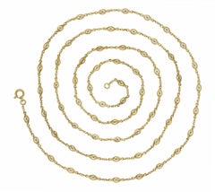 Victorian 14 Karat Yellow Gold Filigree Long Chain Necklace