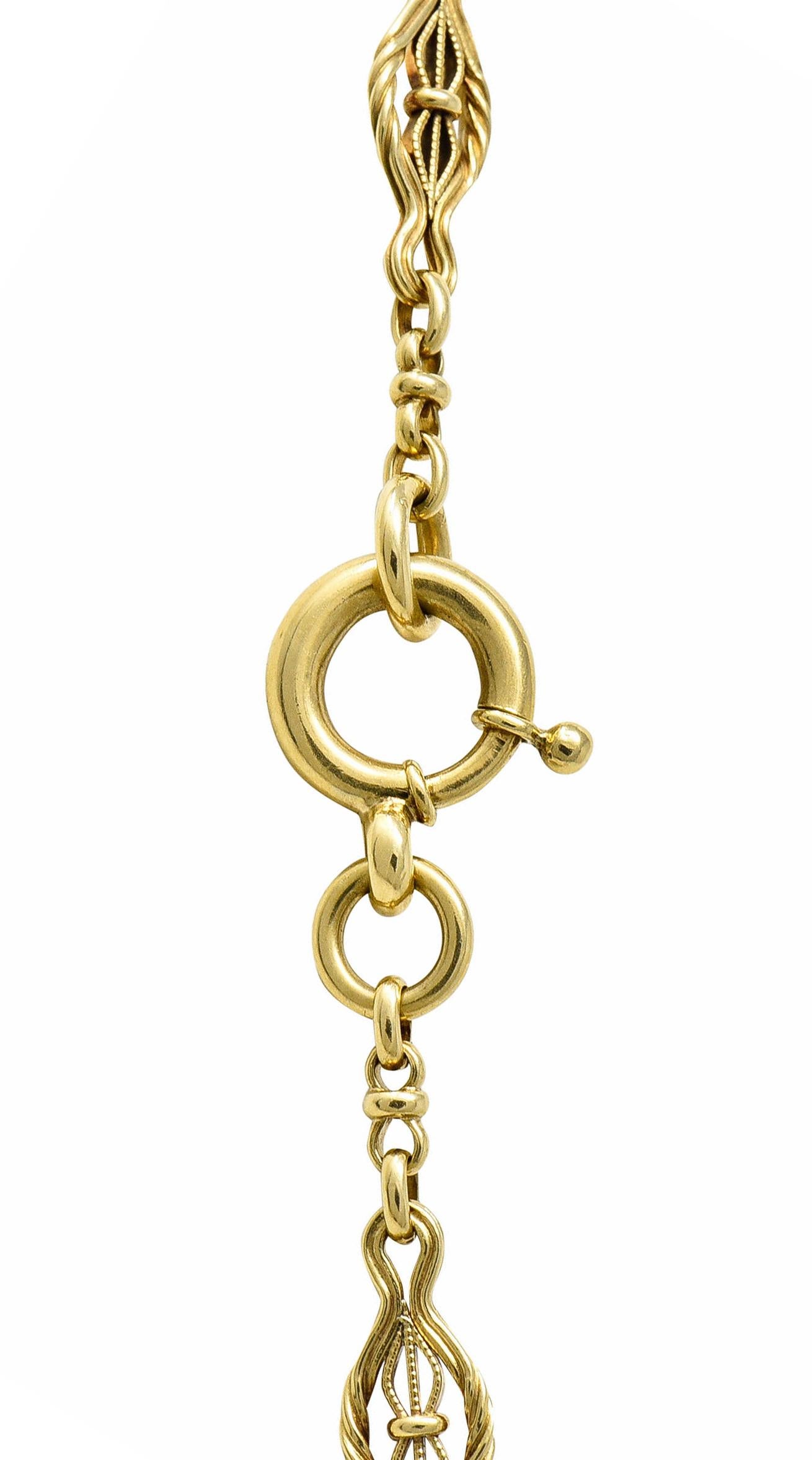 Women's or Men's Victorian 14 Karat Yellow Gold Filigree Long Chain Necklace