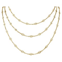 Victorian 14 Karat Yellow Gold Filigree Long Chain Necklace