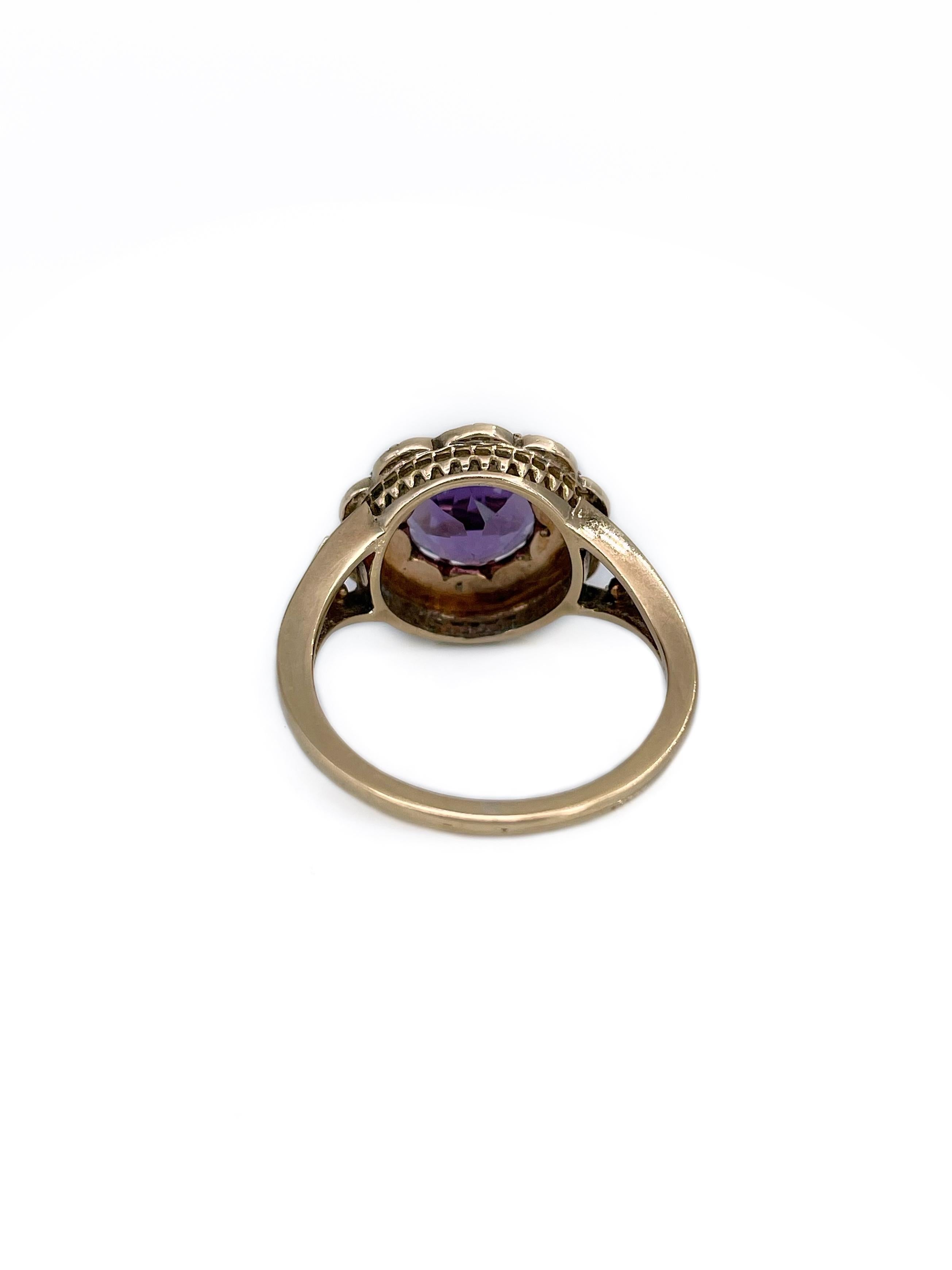 Women's Victorian 18 Karat Yellow Gold Amethyst Seed Pearl Cluster Ring For Sale