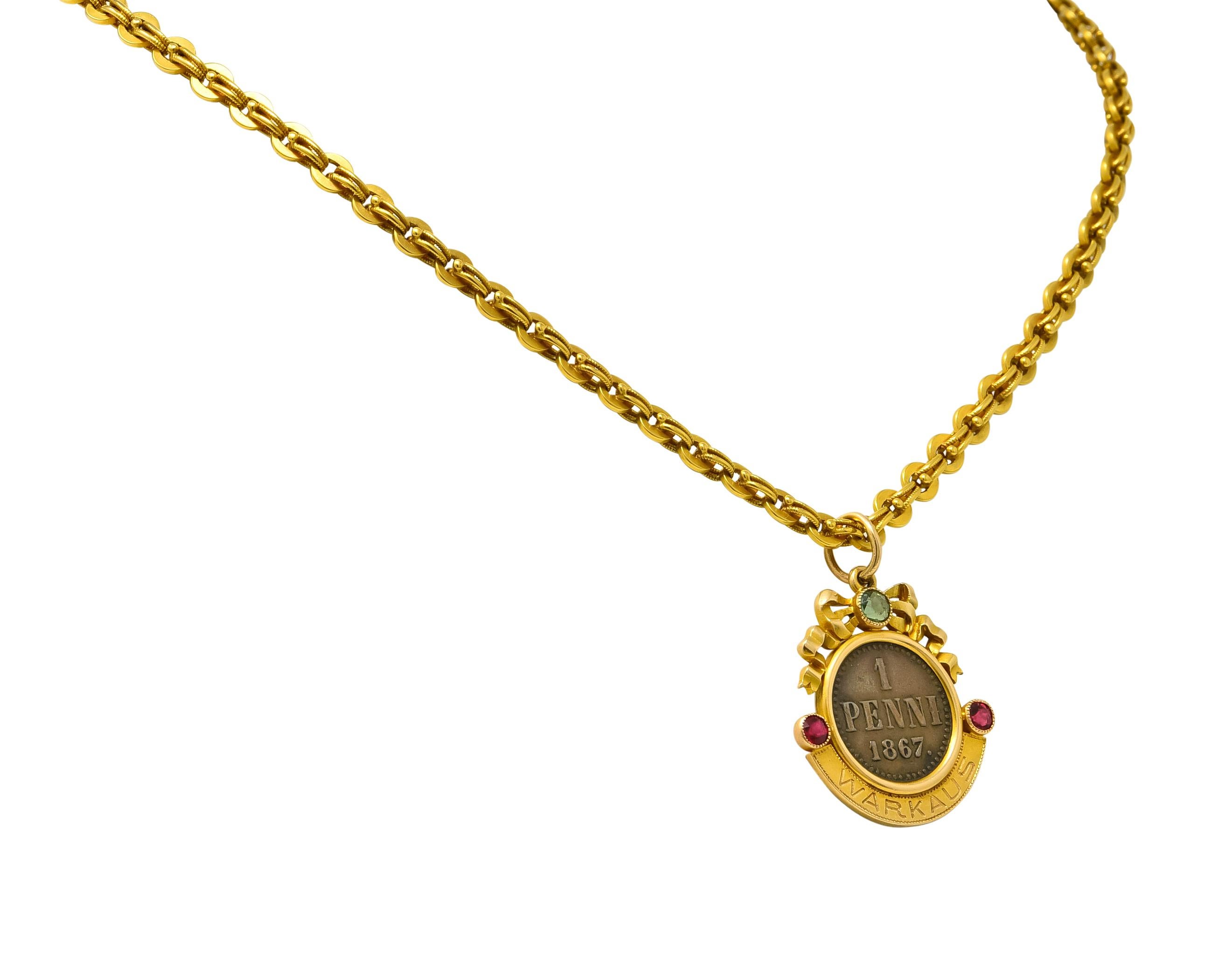 Victorian 14 Karat Yellow Gold Ancient Coin Paste Necklace In Excellent Condition In Philadelphia, PA