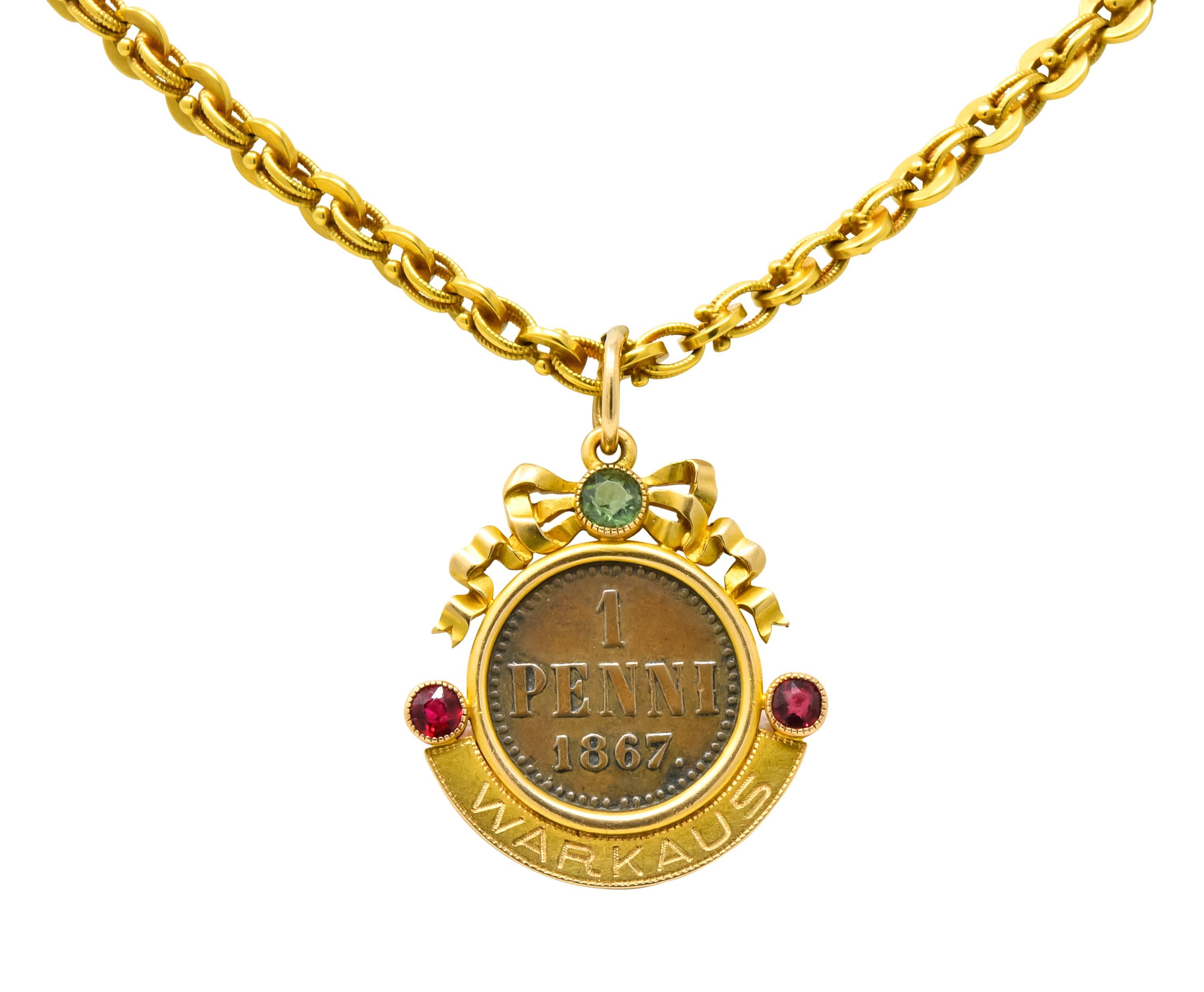 Victorian 14 Karat Yellow Gold Ancient Coin Paste Necklace 2