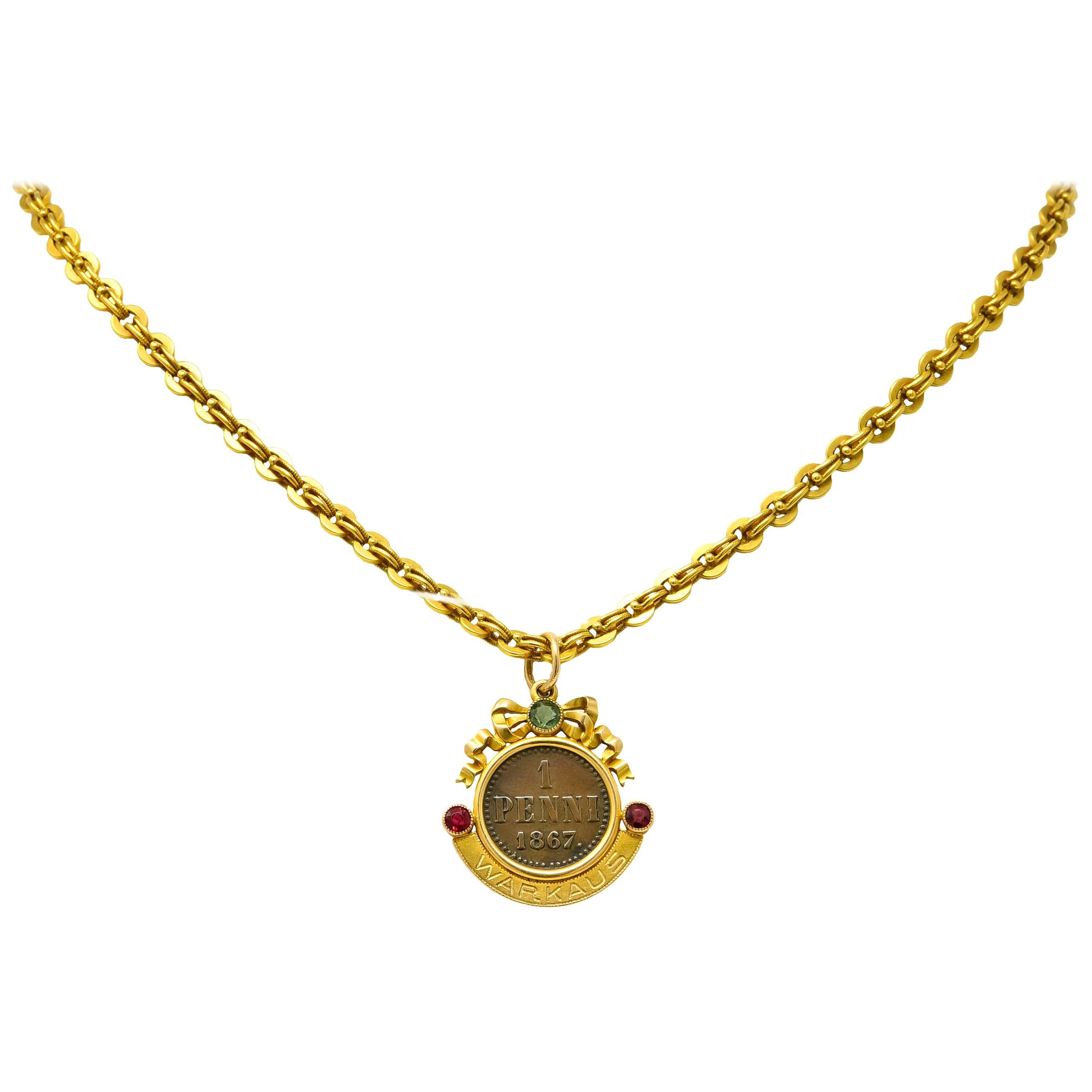 Victorian 14 Karat Yellow Gold Ancient Coin Paste Necklace