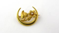 Victorian 14 Karat Yellow Gold and Diamond Honeymoon Daisy Pin Brooch