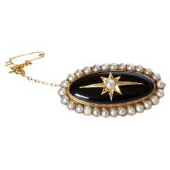 Viktorianisch 14 Karat  Brosche aus Gelbgold und Onyx