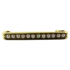 Vintage Victorian 14 Karat Yellow Gold and Seed Pearl Bar Pin Brooch