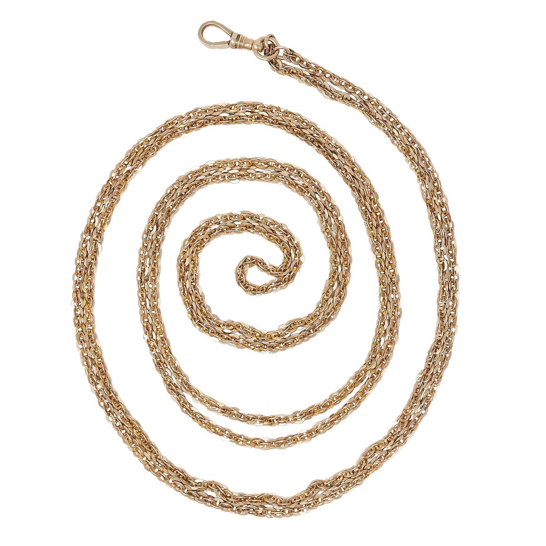 Victorien Long collier à maillons fantaisie ancien de style victorien en or jaune 14 carats en vente