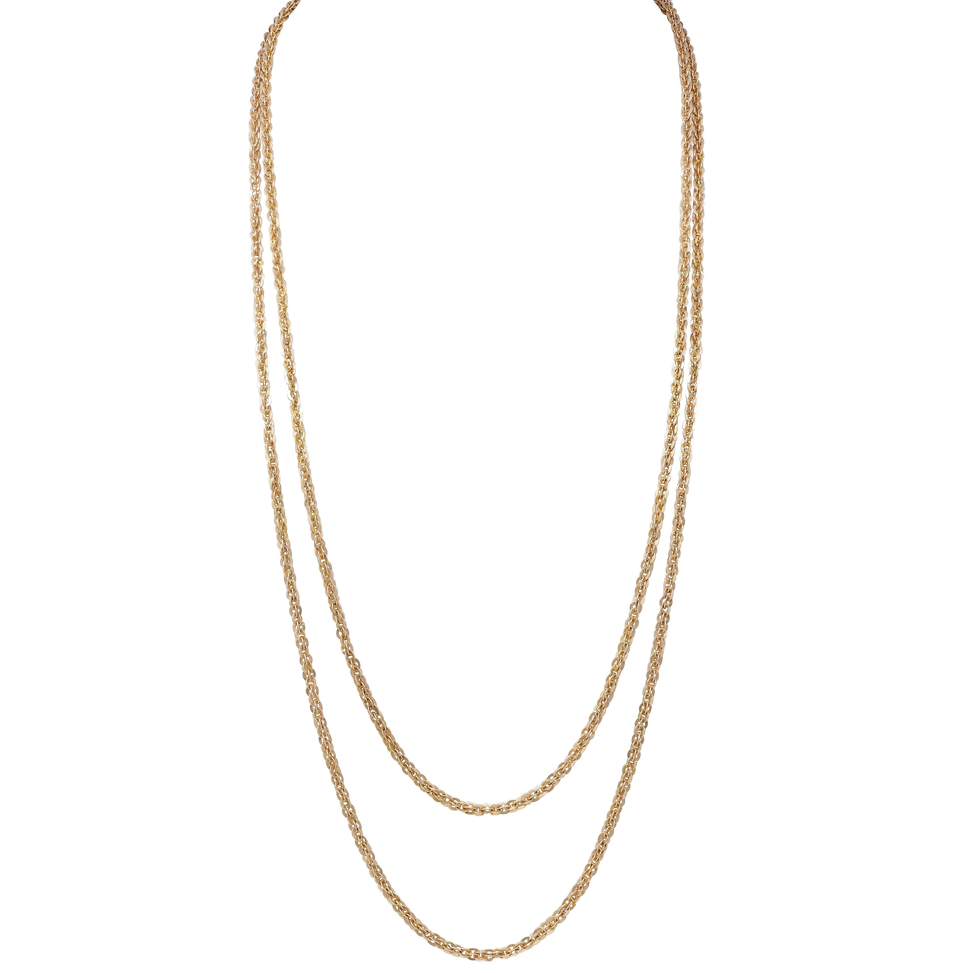 Long collier à maillons fantaisie ancien de style victorien en or jaune 14 carats Unisexe en vente