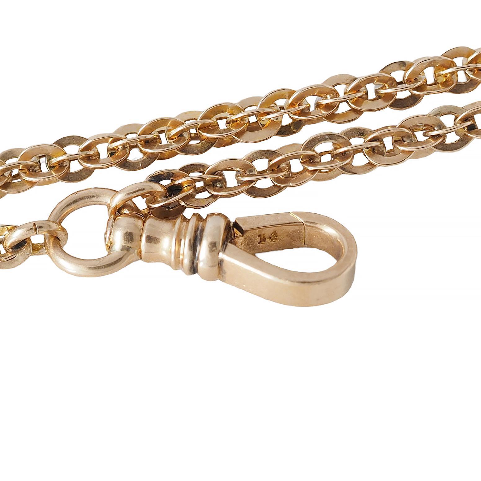Long collier à maillons fantaisie ancien de style victorien en or jaune 14 carats en vente 3