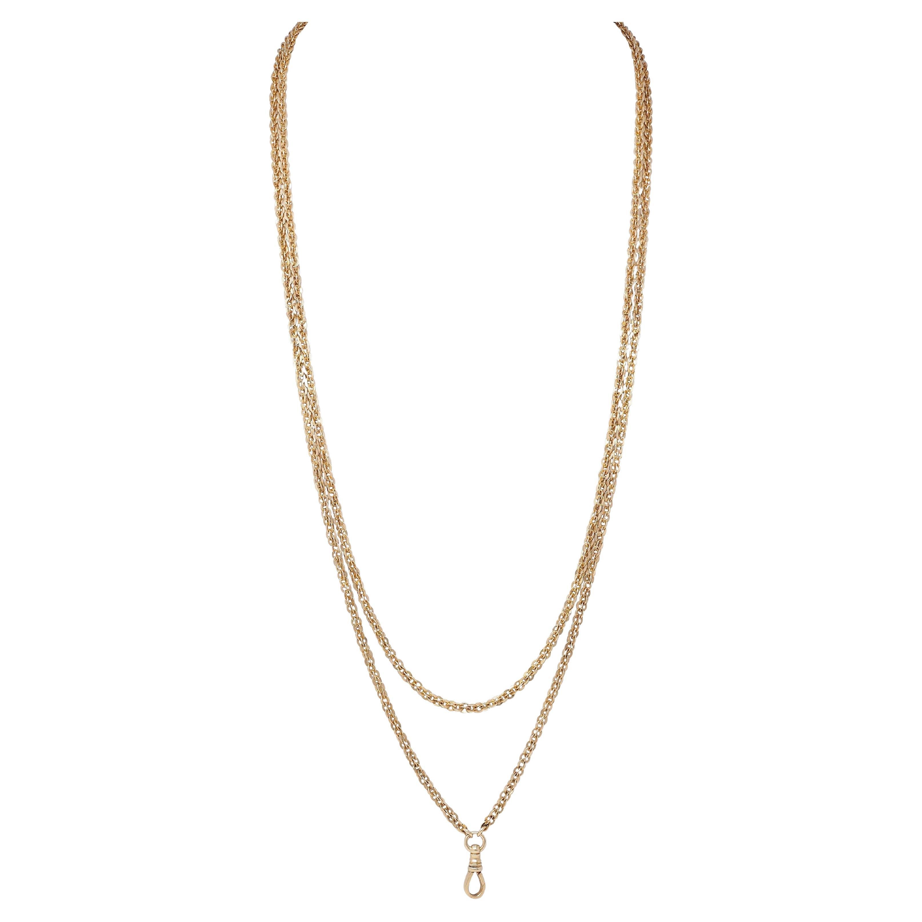 Victorian 14 Karat Yellow Gold Antique Fancy Link Long Fob Chain Necklace