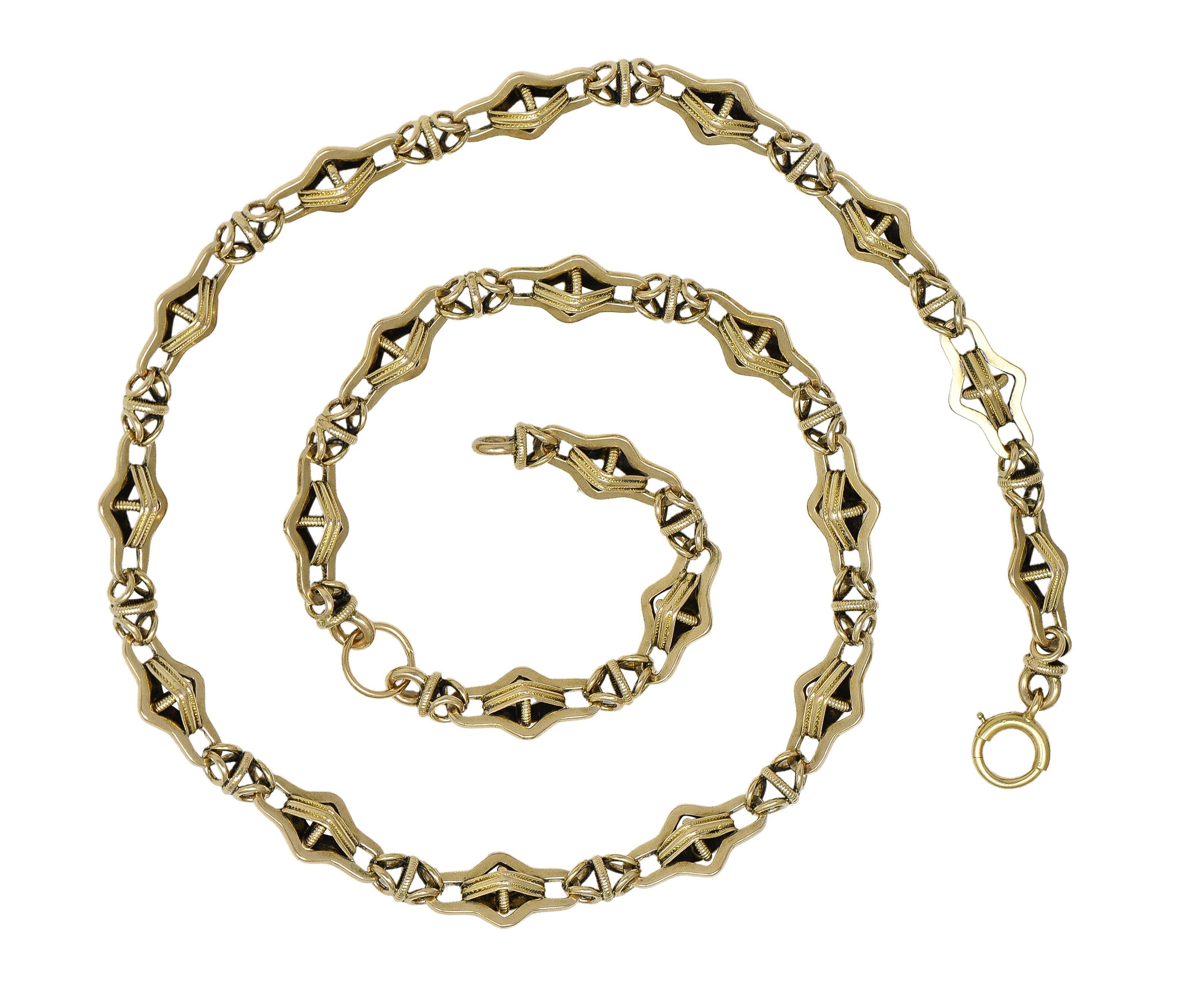 Vittoriano Collana vittoriana a catena A Link in oro giallo 14 carati con motivo antico e fantasia in vendita