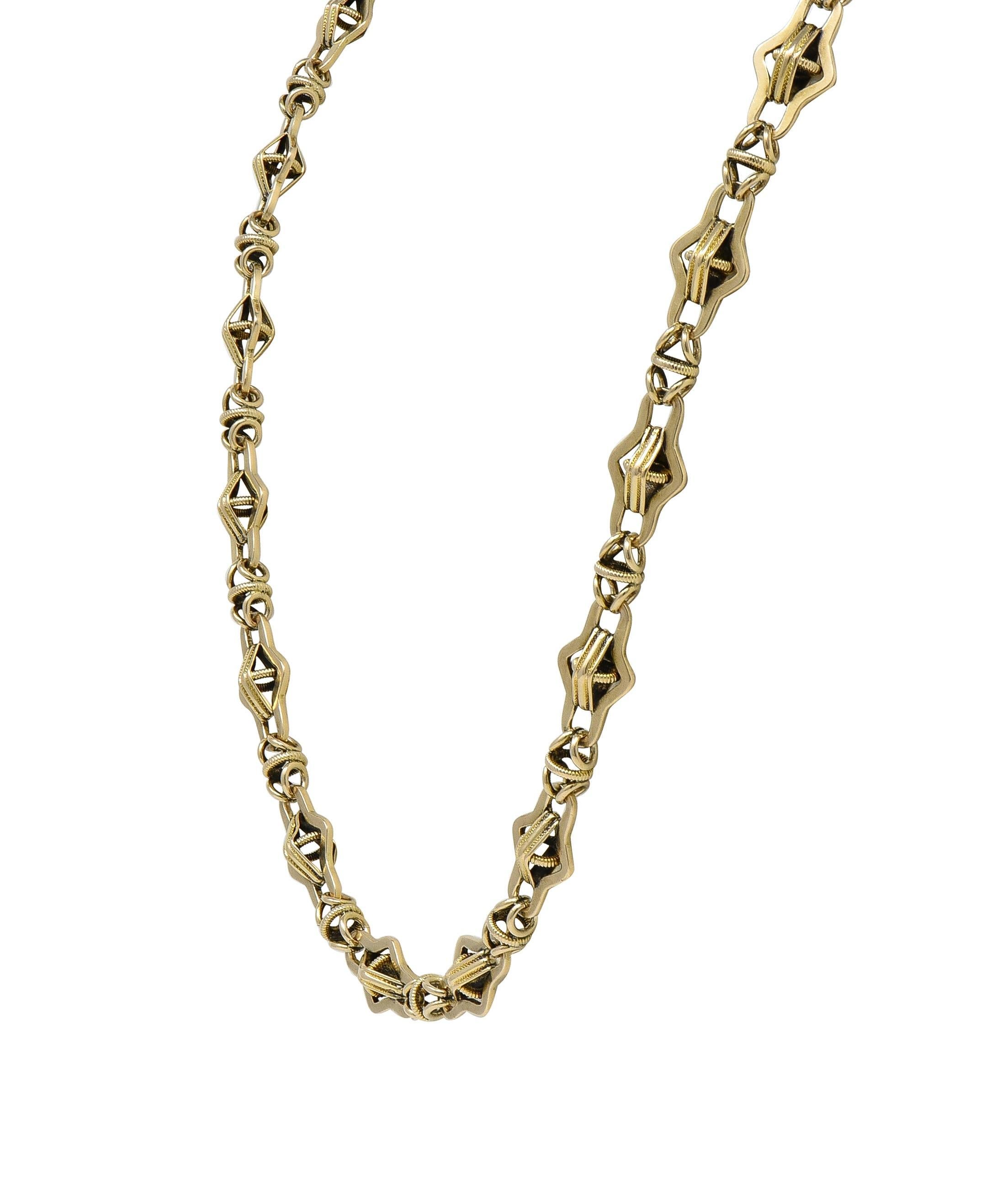 Collier à maillons ancien de style victorien en or jaune 14 carats avec navette fantaisie Excellent état - En vente à Philadelphia, PA