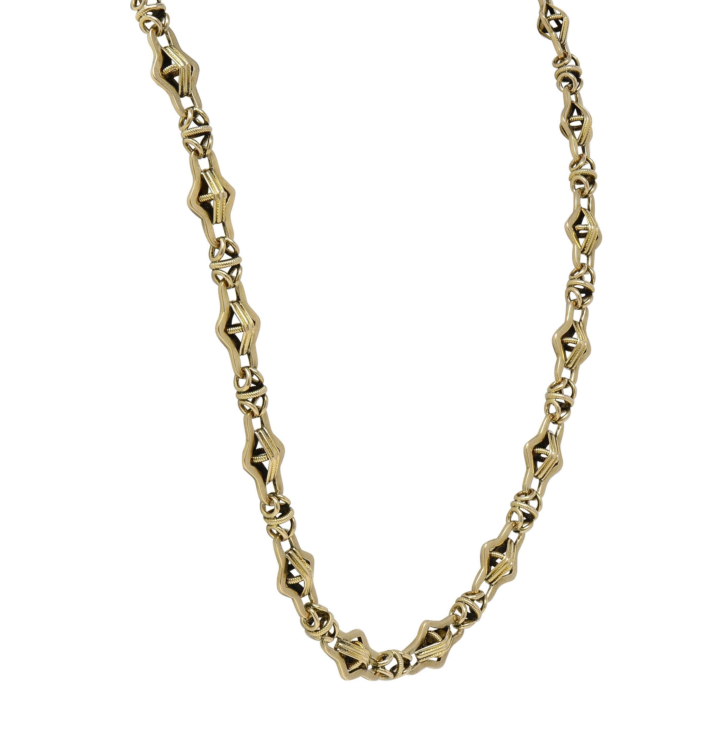 Collier à maillons ancien de style victorien en or jaune 14 carats avec navette fantaisie Unisexe en vente