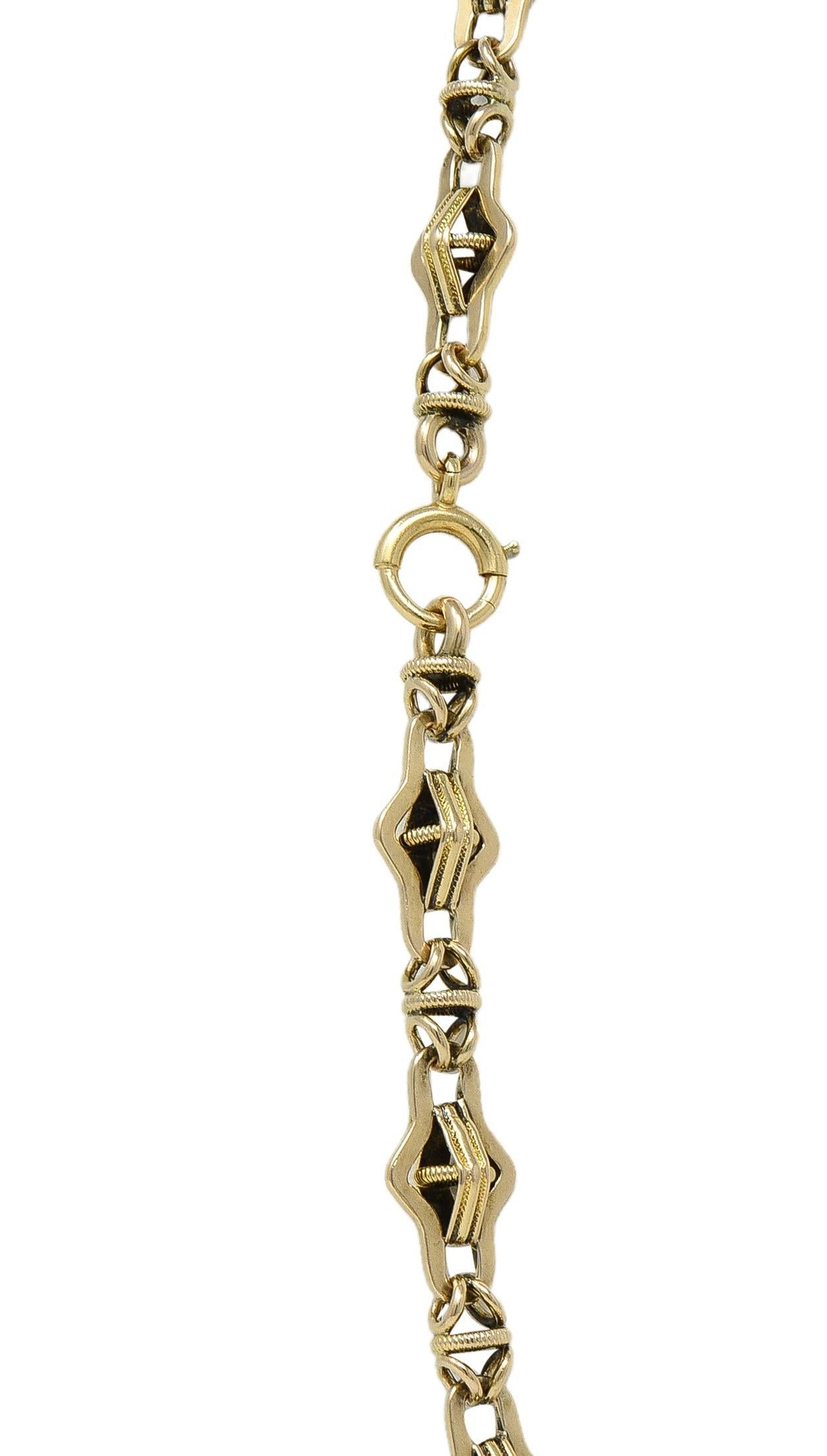 Collier à maillons ancien de style victorien en or jaune 14 carats avec navette fantaisie en vente 1