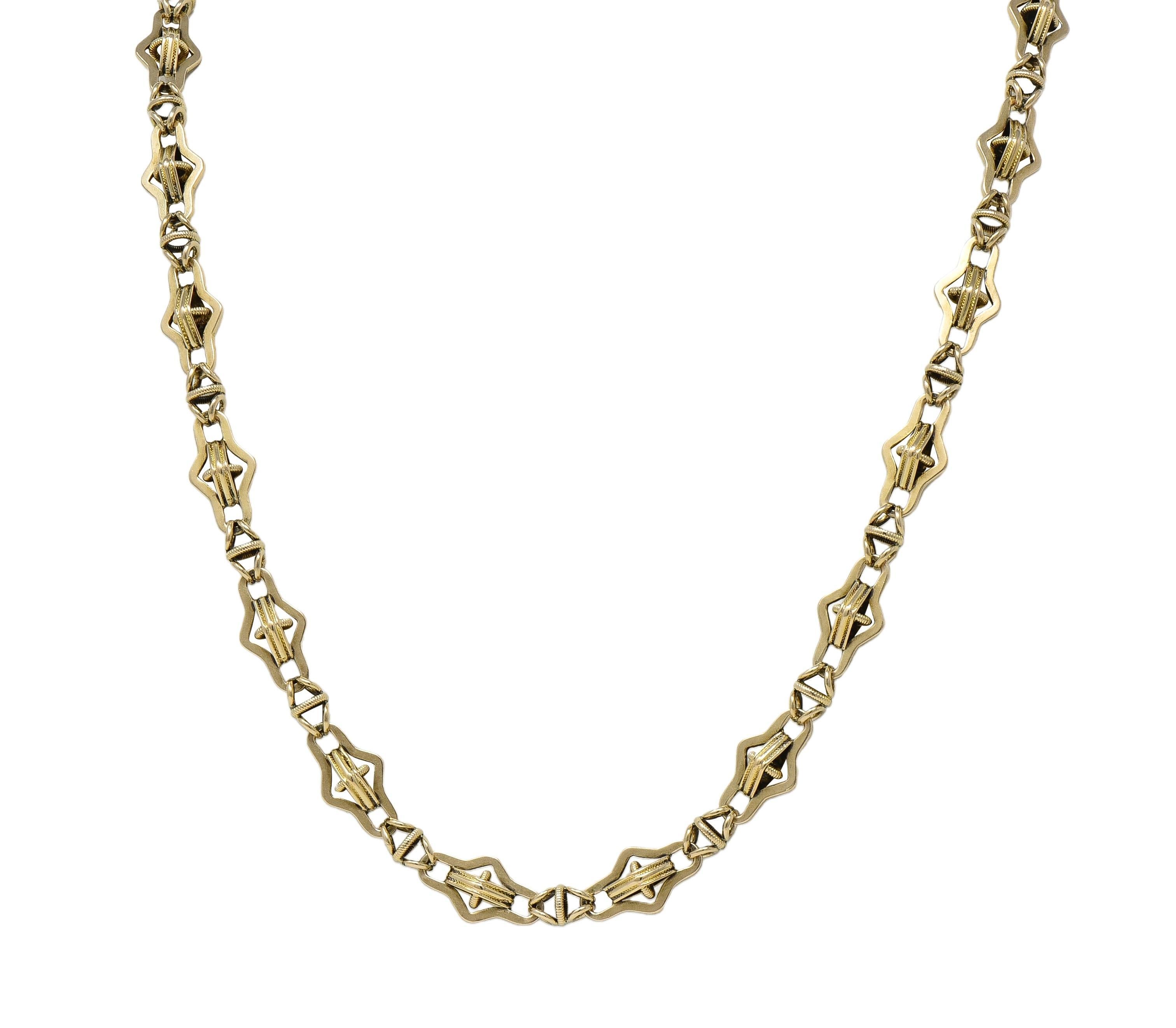 Collier à maillons ancien de style victorien en or jaune 14 carats avec navette fantaisie en vente 2