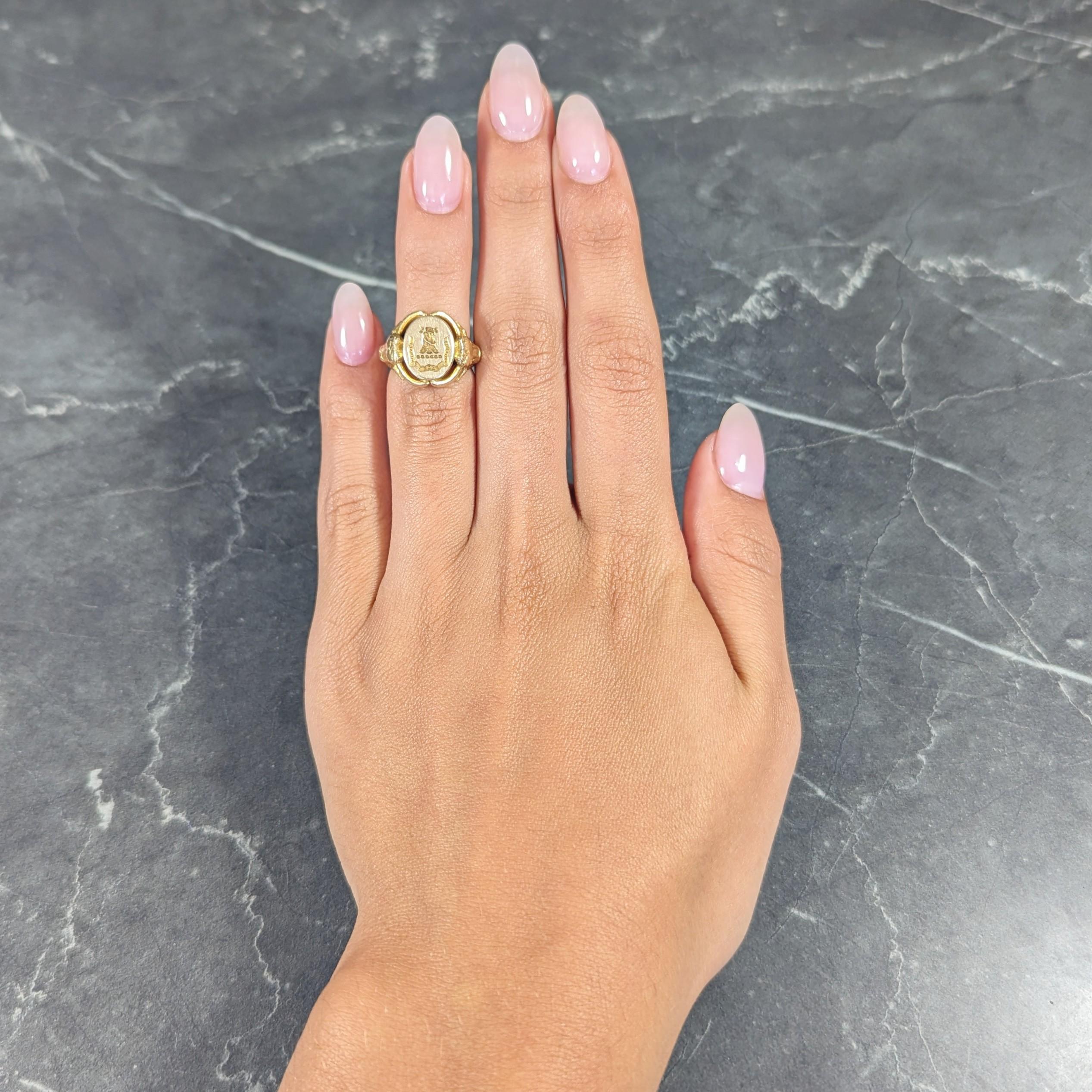 Anillo unisex victoriano de oro amarillo de 14 quilates con calcografía antigua de la fortuna en negrita 6