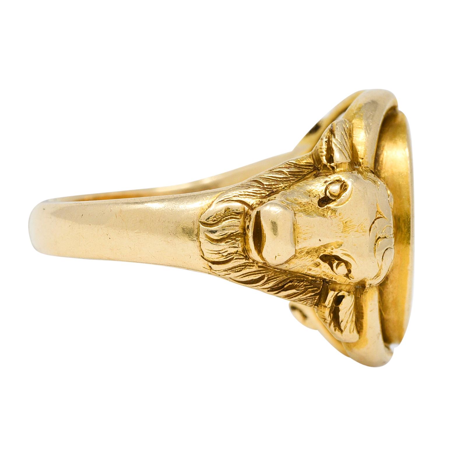 Victorian 14 Karat Yellow Gold Antique Fortune Bold Intaglio Signet Unisex Ring In Excellent Condition In Philadelphia, PA