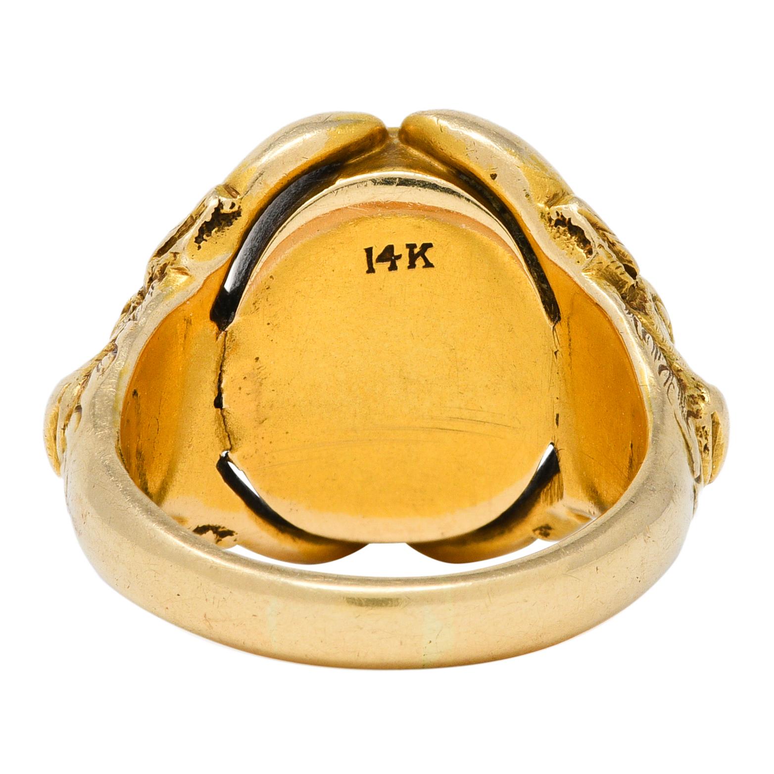 Victorian 14 Karat Yellow Gold Antique Fortune Bold Intaglio Signet Unisex Ring 1