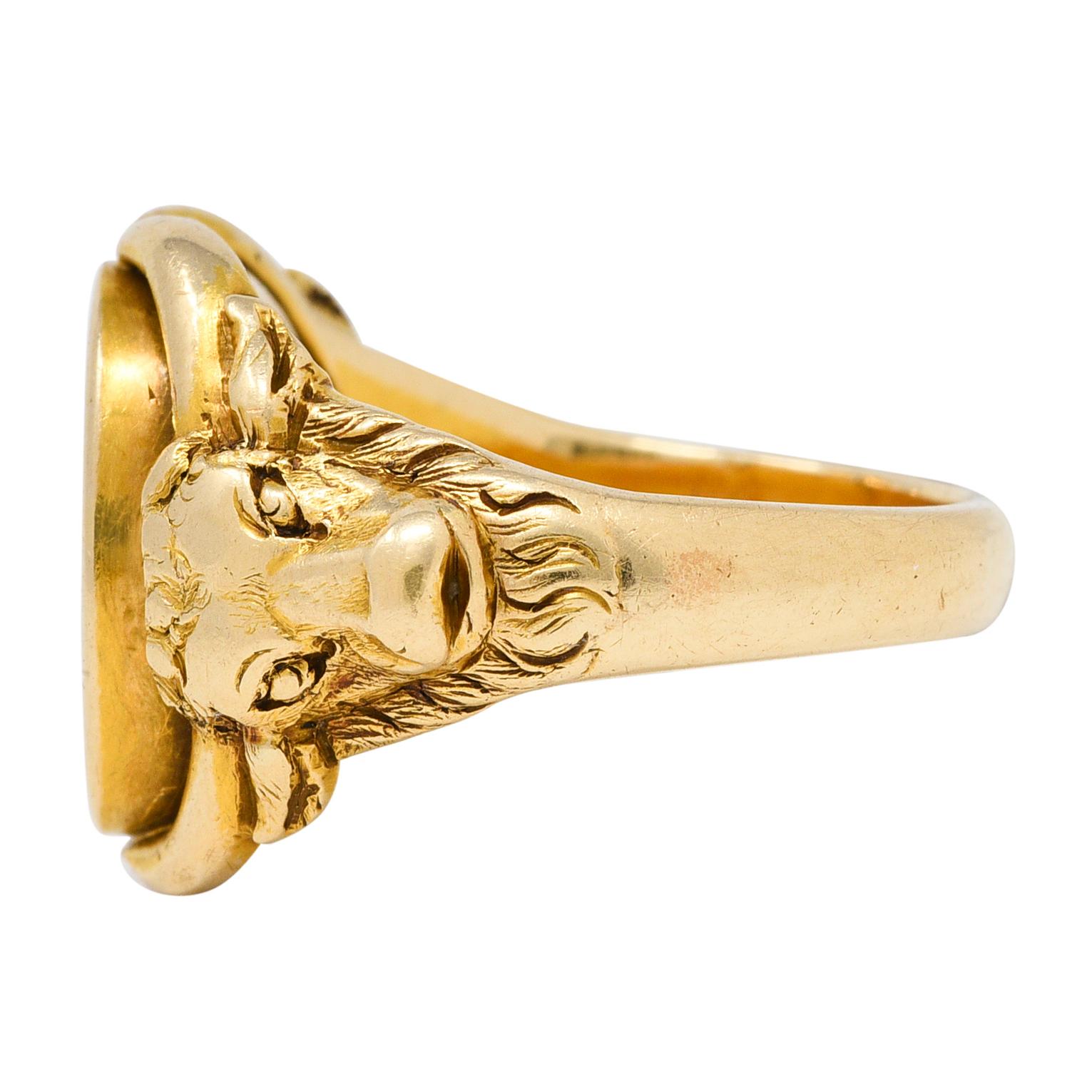 Victorian 14 Karat Yellow Gold Antique Fortune Bold Intaglio Signet Unisex Ring 2