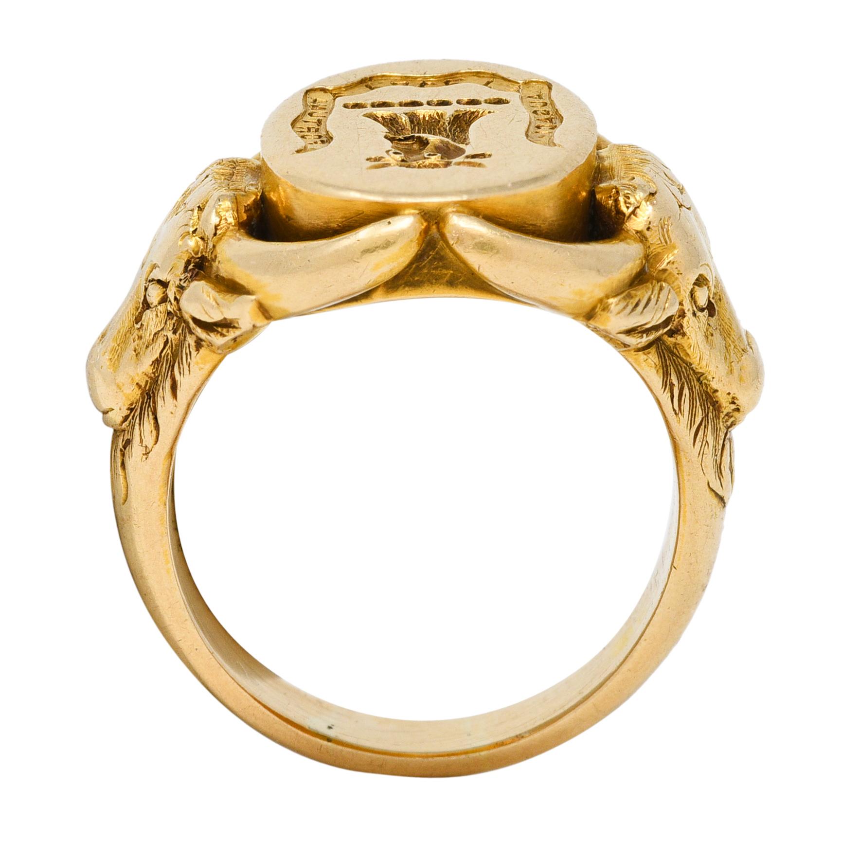 Victorian 14 Karat Yellow Gold Antique Fortune Bold Intaglio Signet Unisex Ring 5