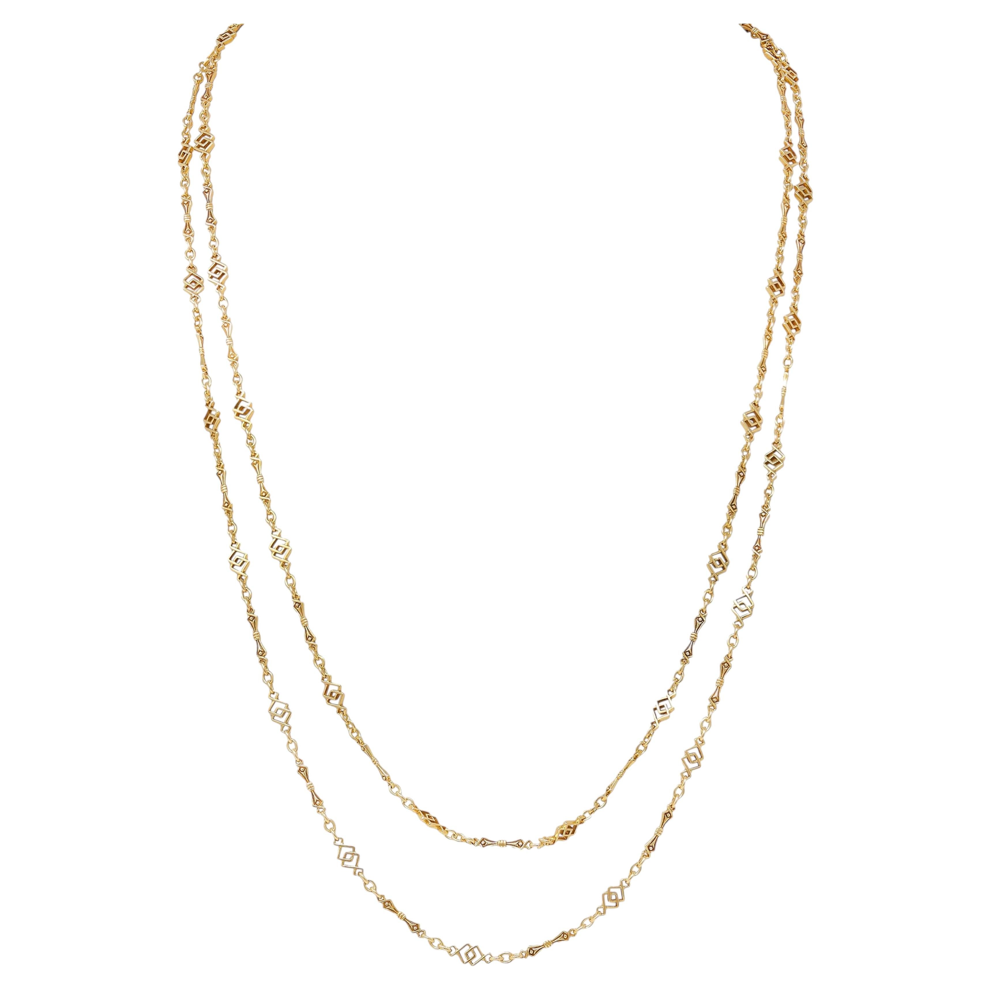 Victorian 14 Karat Yellow Gold Antique Geometric Fancy Link Chain Necklace