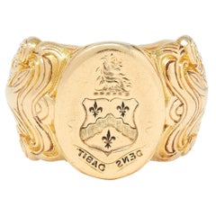 Victorian 14 Karat Yellow Gold Antique Heraldic Unisex Signet Ring