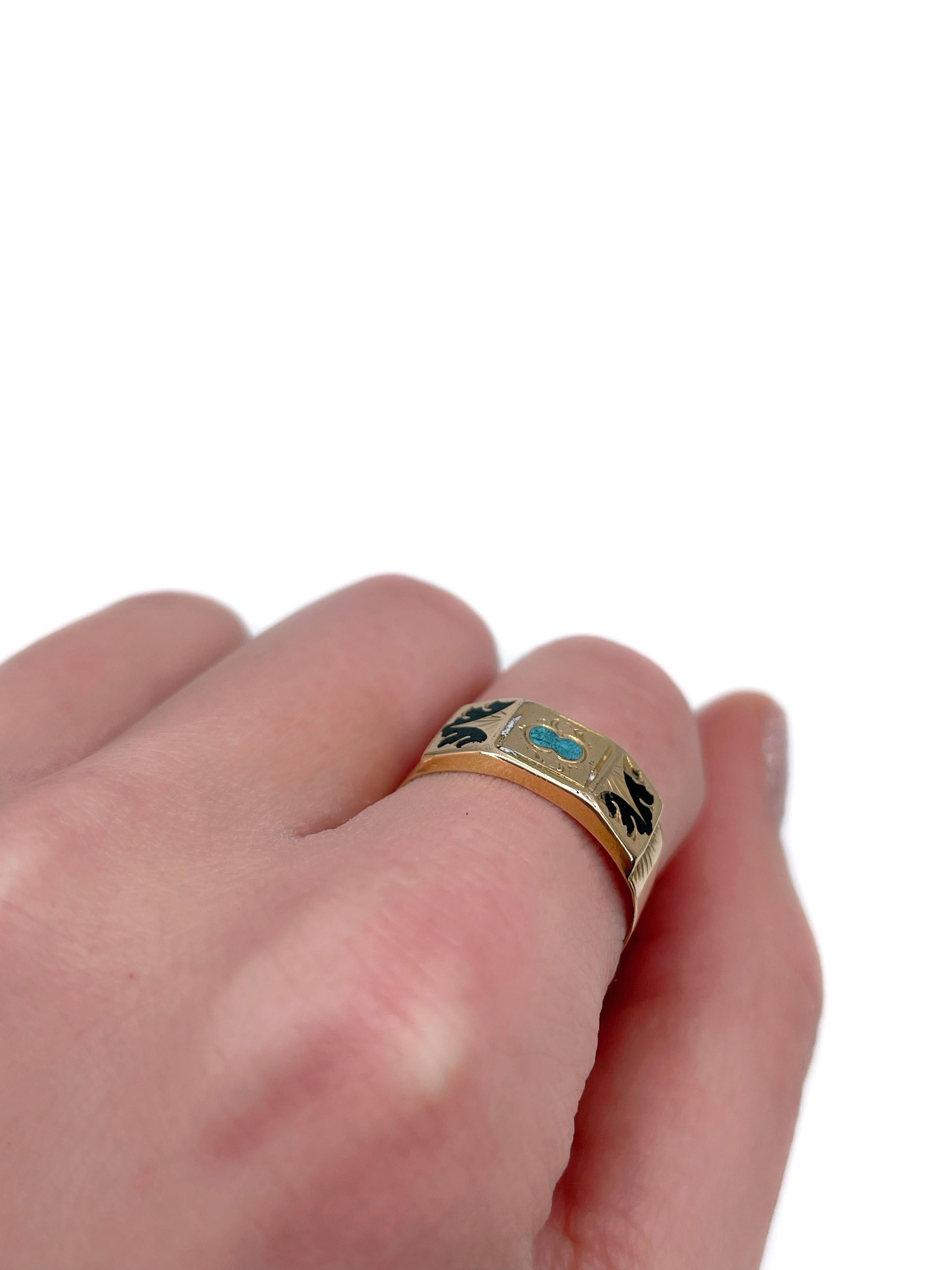 Victorian 14 Karat Yellow Gold Blue Black Enamel Band Ring In Good Condition For Sale In Vilnius, LT