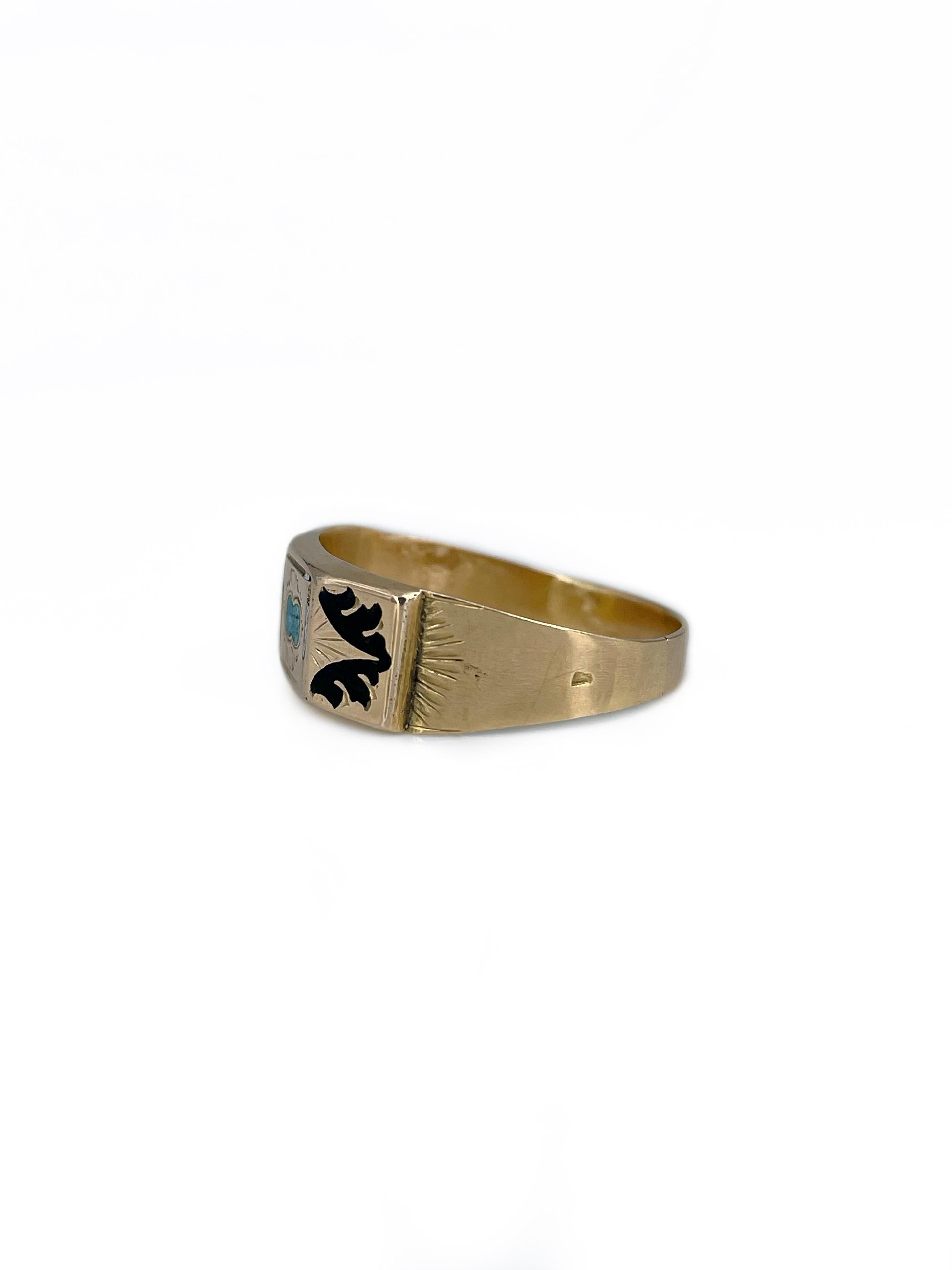 Women's or Men's Victorian 14 Karat Yellow Gold Blue Black Enamel Band Ring For Sale