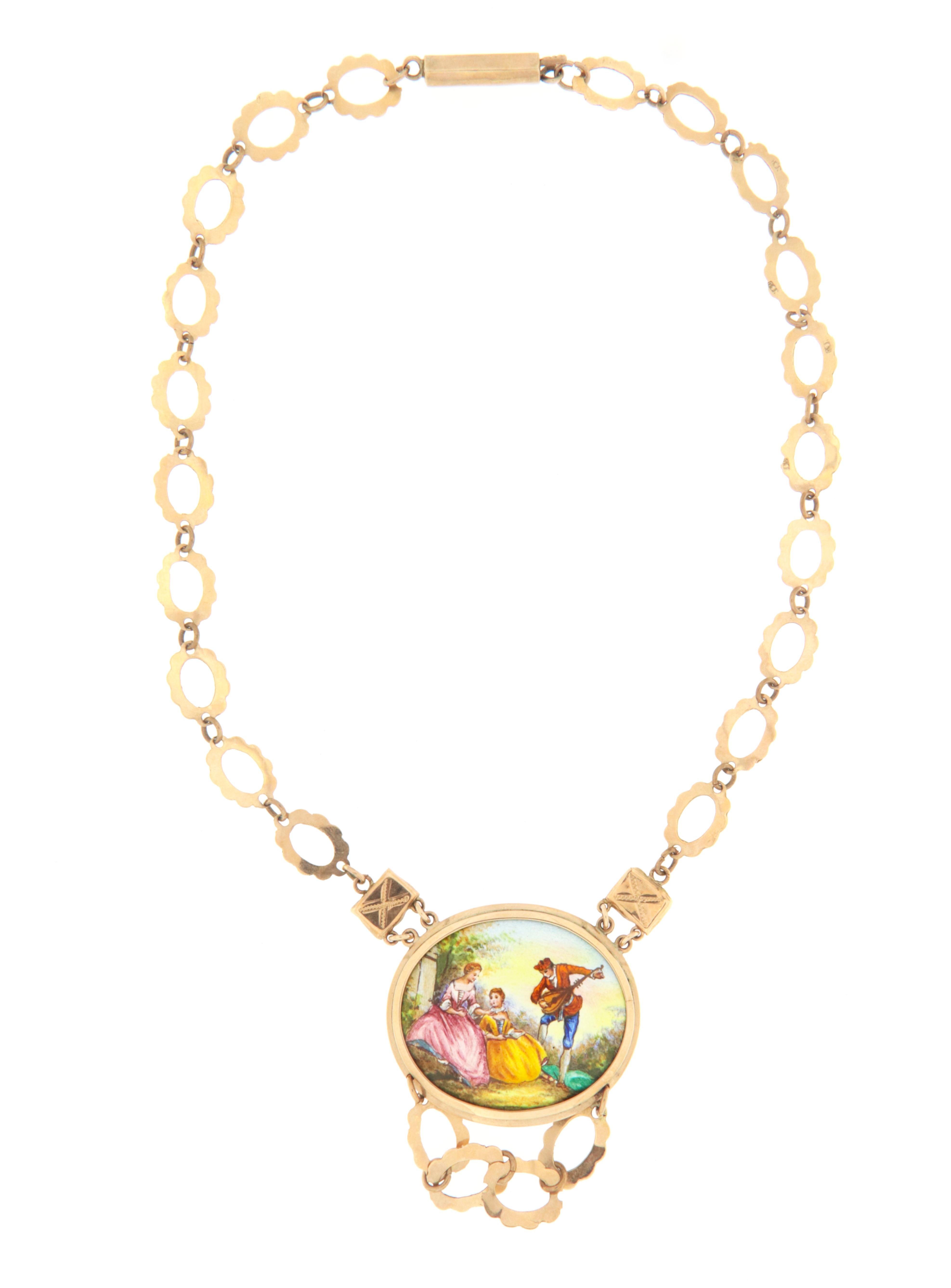 Victorian 14 Karat Yellow Gold Enamel Pendant Necklace For Sale at ...