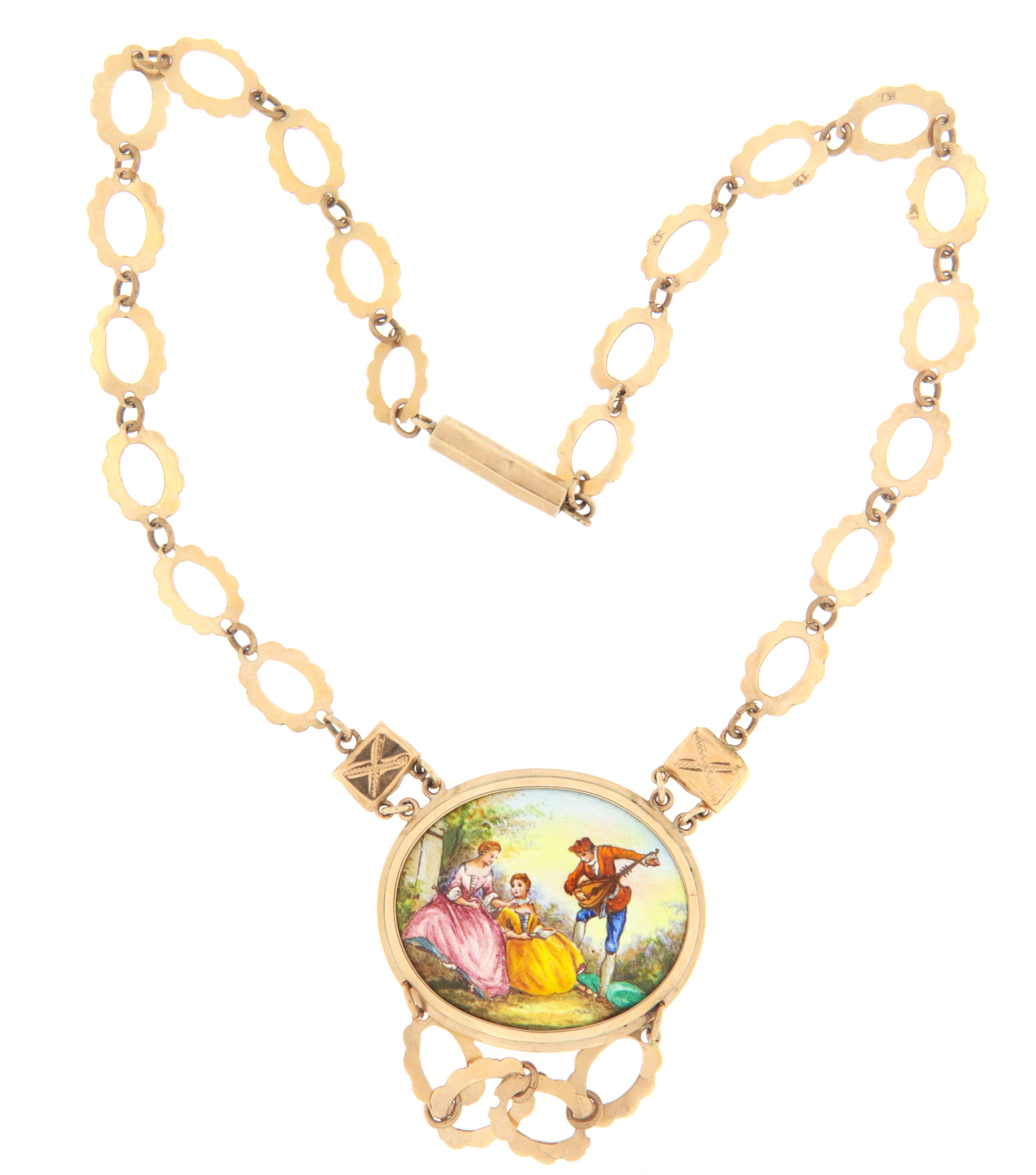 Victorian 14 Karat Yellow Gold Enamel Pendant Necklace For Sale at ...
