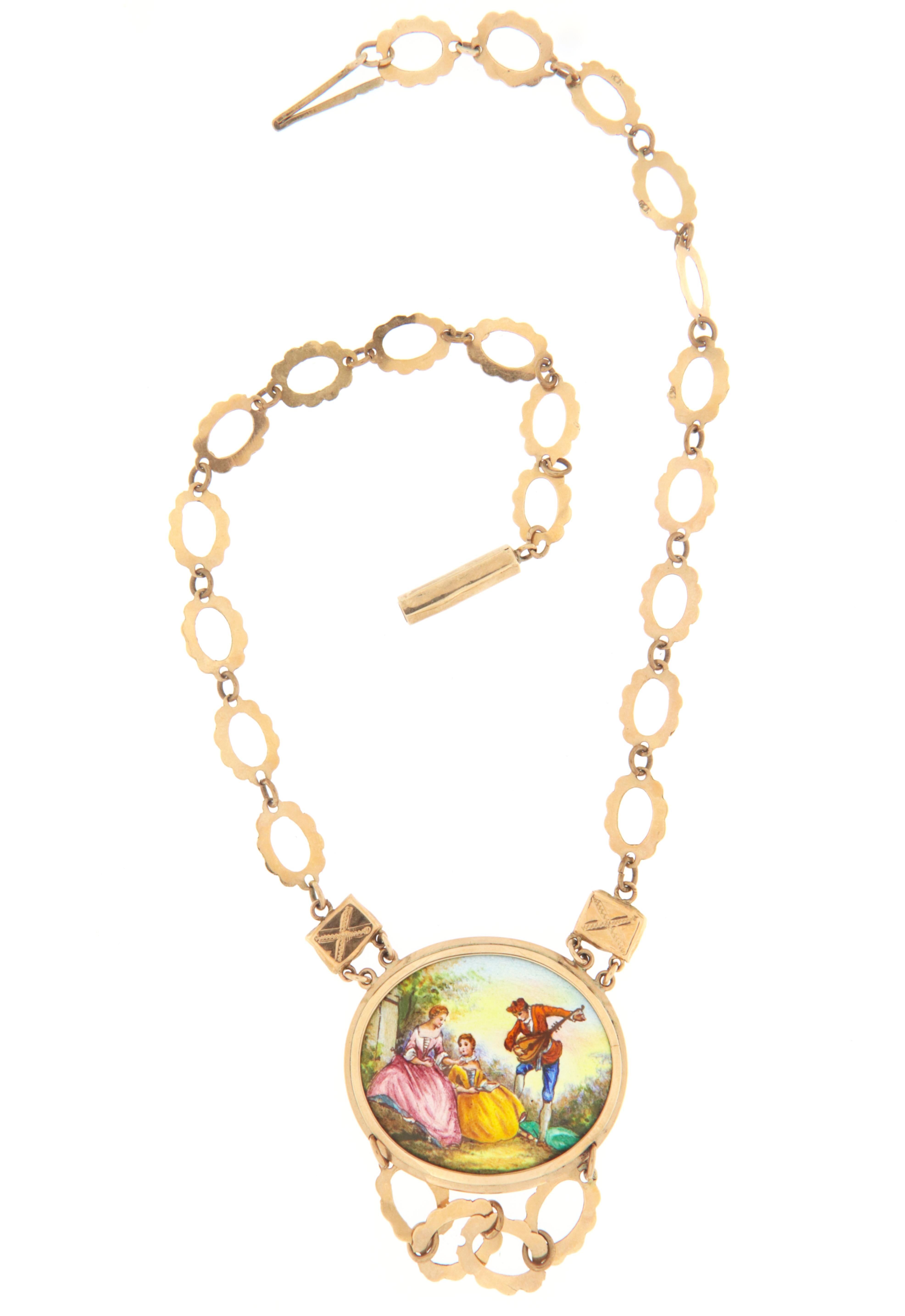 Victorian 14 Karat Yellow Gold Enamel Pendant Necklace For Sale at ...