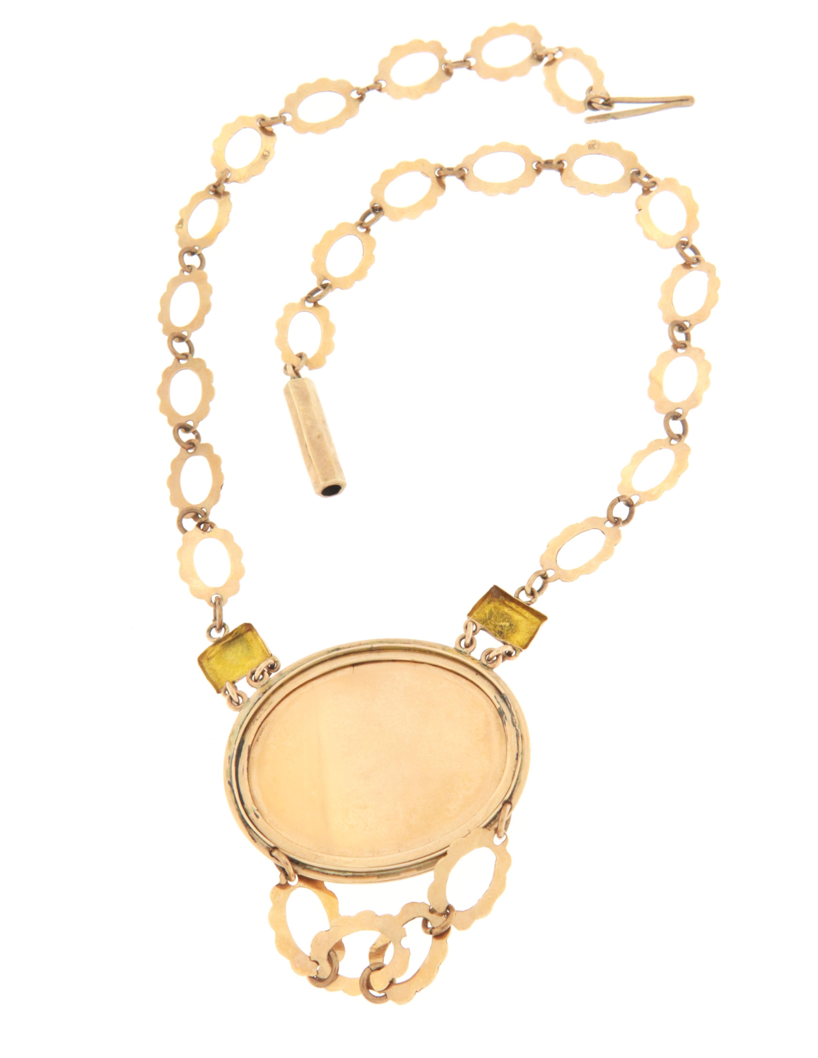 Victorian 14 Karat Yellow Gold Enamel Pendant Necklace For Sale at ...