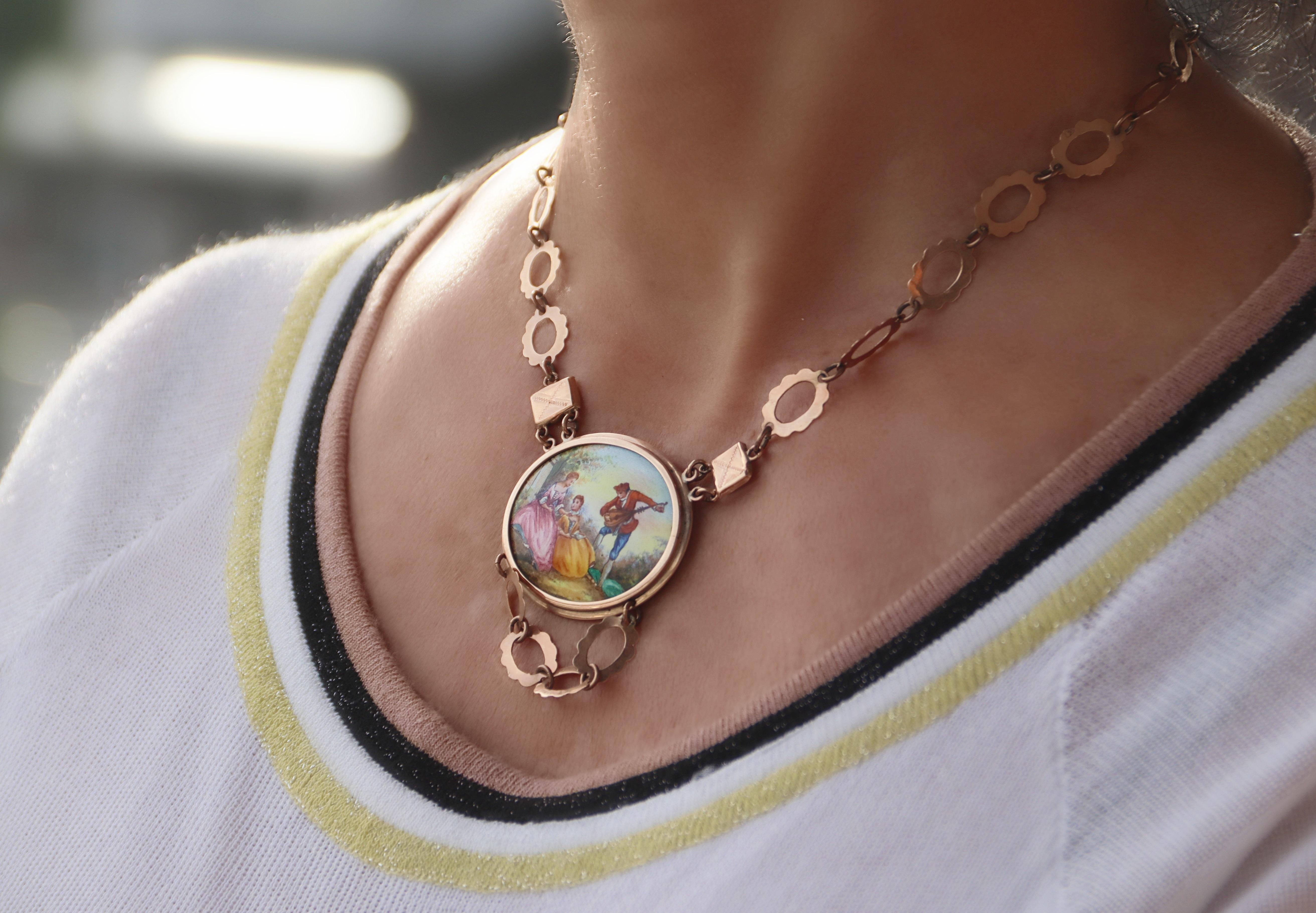 Victorian 14 Karat Yellow Gold Enamel Pendant Necklace For Sale at ...